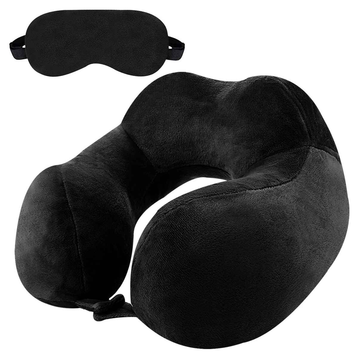 Billebon Unisex Solid Fiber Neck Pillow with Eye Mask | Black - Free Size