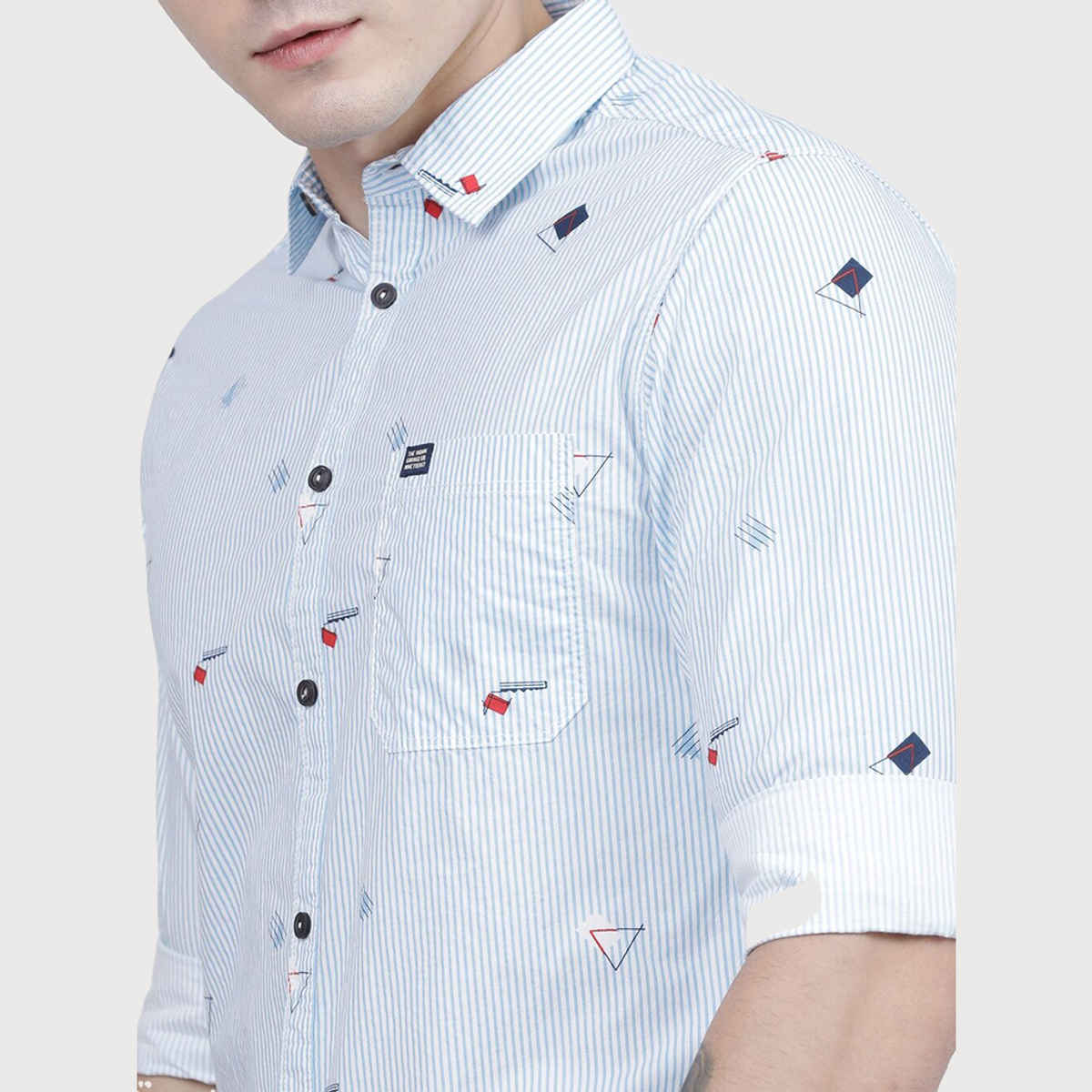 The Indian Garage Co Men's Slim Fit Striped Casual Shirt | Blue - XL