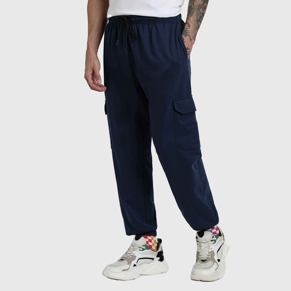 VEIRDO Men's Solid Regular Cargo with Side Pocket | VDMBW0300001 | Navy Blue - M