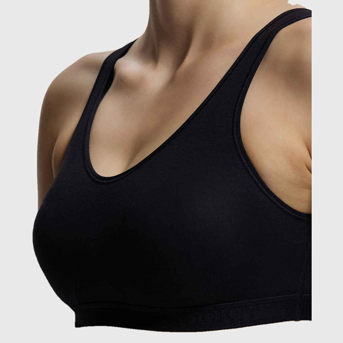 Jockey 1376 Women's Wirefree Non Padded Super Combed Cotton Active Bra | Wider Straps | Black | M