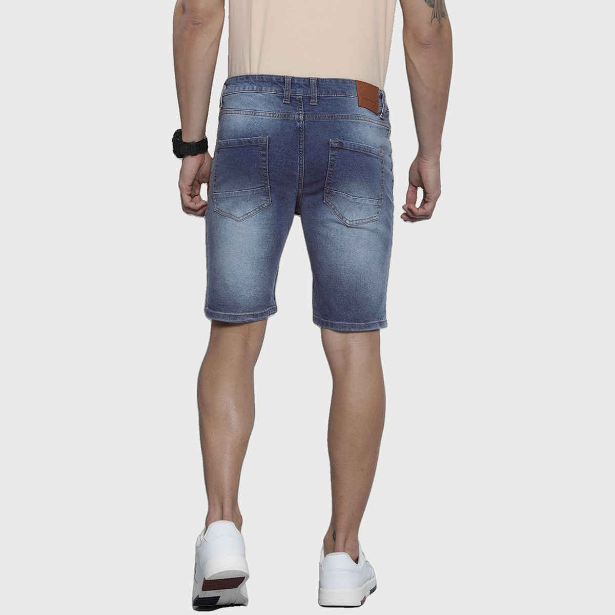 The Indian Garage Co Men | Slim Fit Solid Casual Denim Shorts | Light Blue | 30
