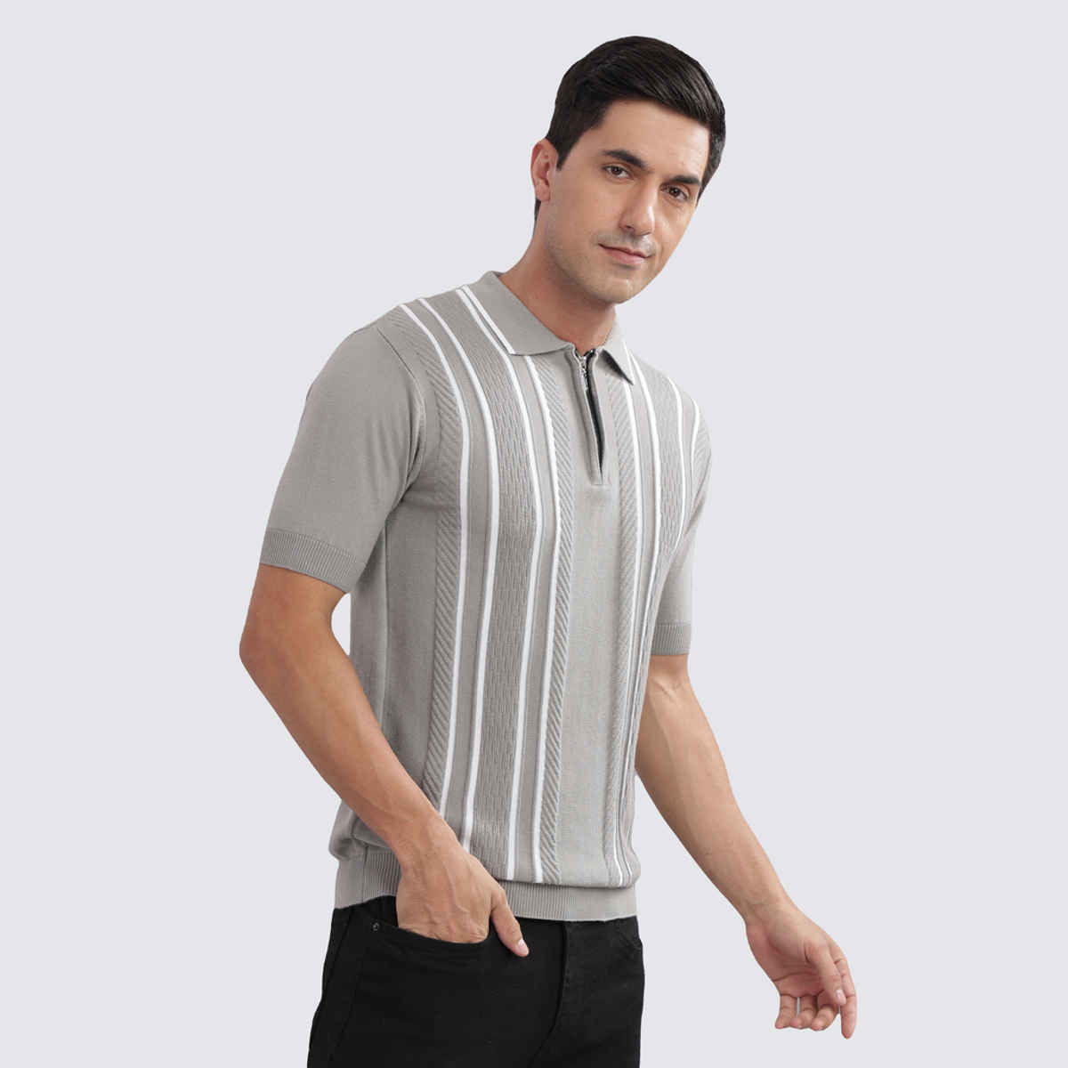 OUTLAWS Men's 100% Cotton Structured T-Shirt | Flat Knit | Super Stretch | Grey - 2XL