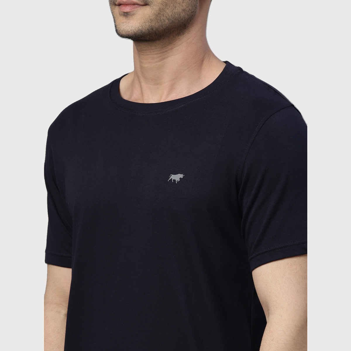 Bushirt Men's Solid Half Sleeves T-shirt | Navy Blue - XL