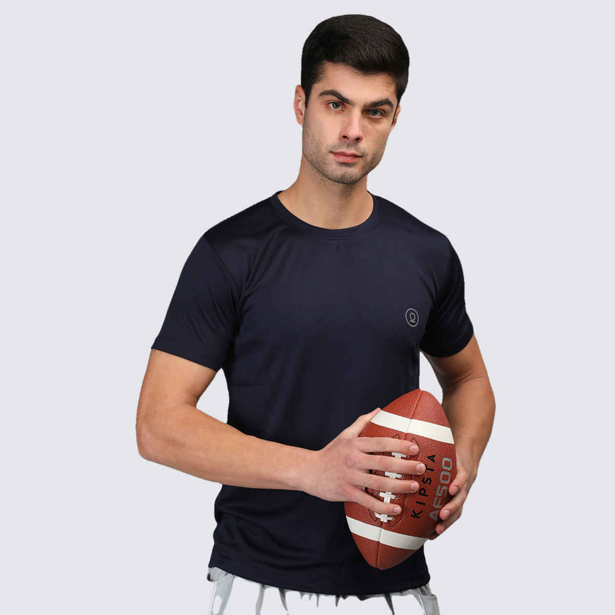 Chkokko Men's Solid Regular Fit Sports T-shirt | Navy Blue - S