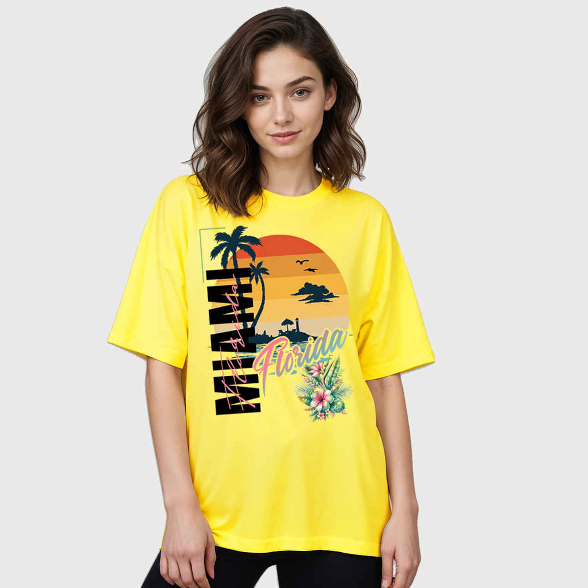 Smartees Women's Oversize Printed T-shirt | WW - 2058 | Lemon - M