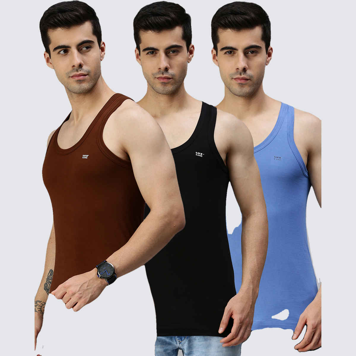 Lux Cozi Men's Colour Cotton Vest | Assorted | 75 - Pack of 3