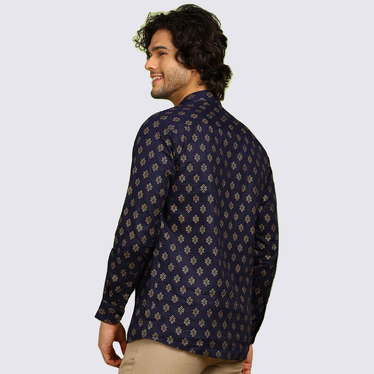 Allan Peter Men's Solid Short Kurta | Blue - L