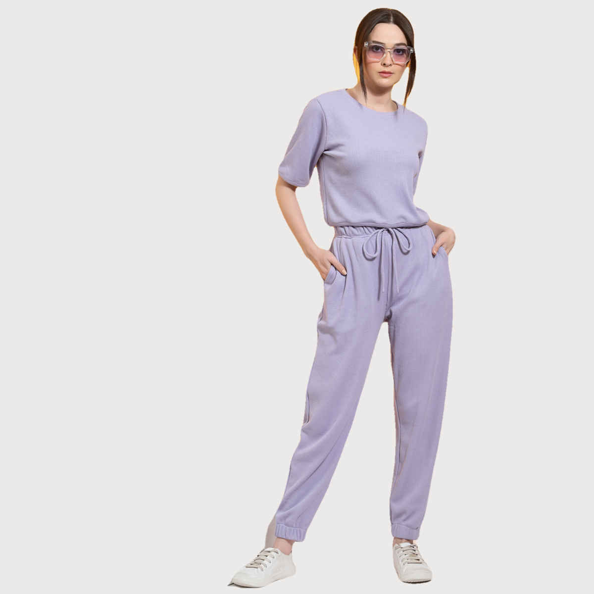 Rigo Women Waffle Knit Co-ord Set | Light Purple - M
