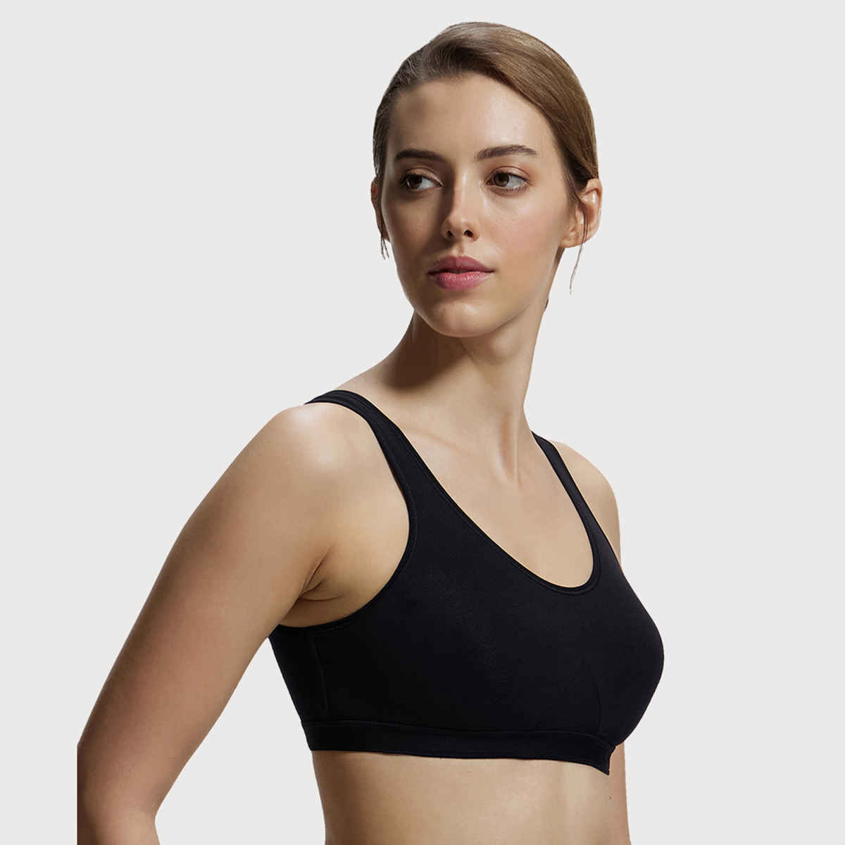 Jockey 1376 Women's Wirefree Non Padded Super Combed Cotton Active Bra | Wider Straps | Black | M