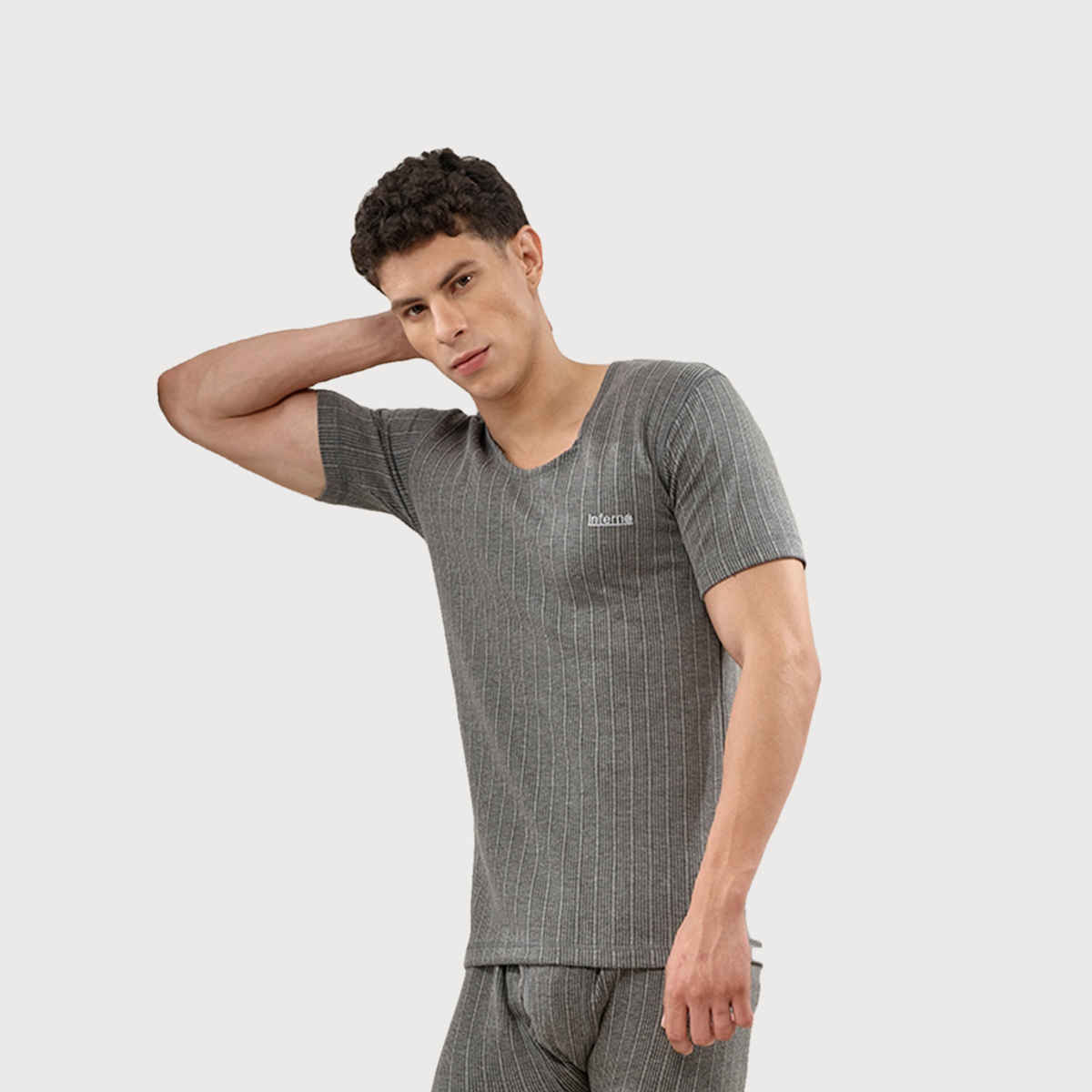 Lux Inferno Round Neck Half Sleeve Thermal Top for Men | Charcoal | 105 | 3XL