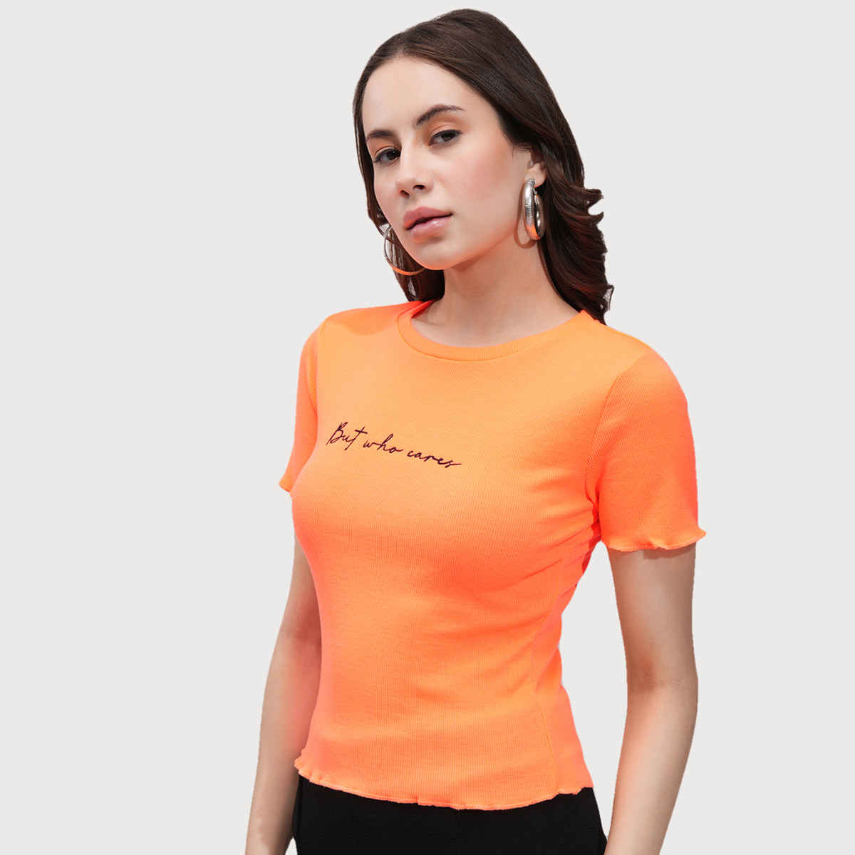 Tokyo Talkies Women's Typography Printed Crop Top | Orange - M