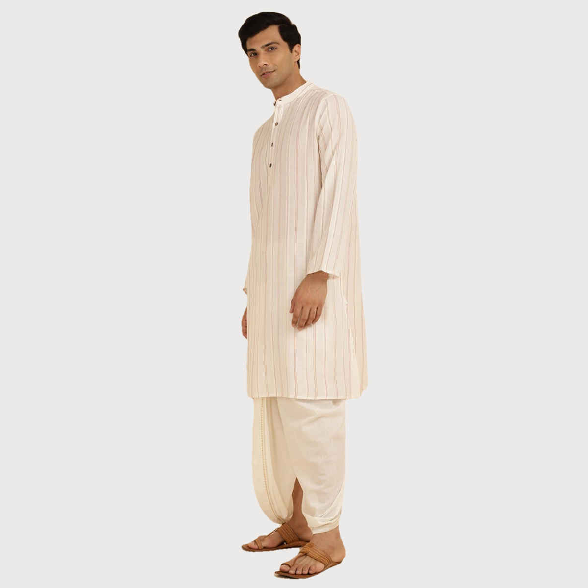 Fabindia Men's Long Kurta Cotton Woven | Offwhite - XS