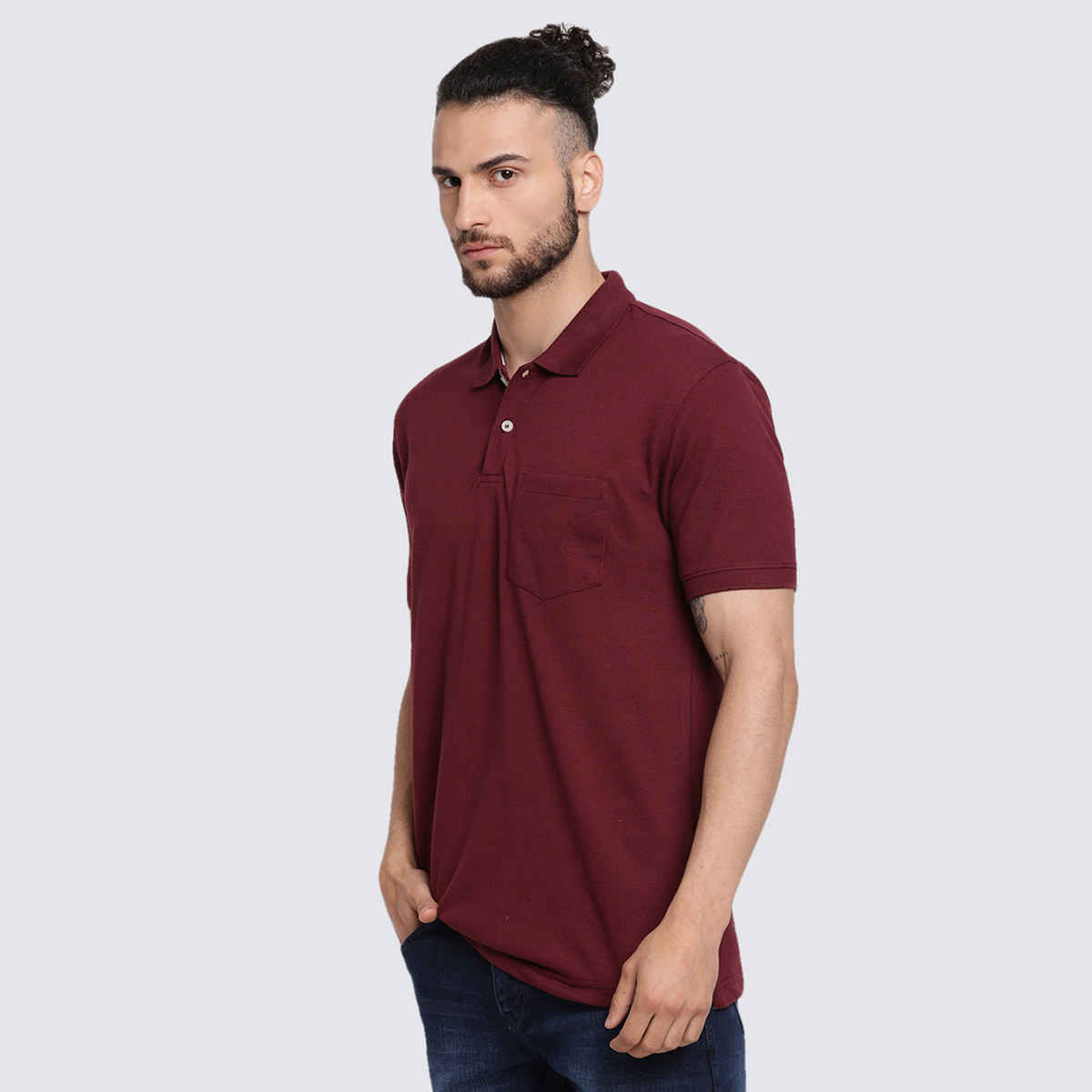 Cantabil Men's Polo Collar Cotton T-shirt | Burgundy - L