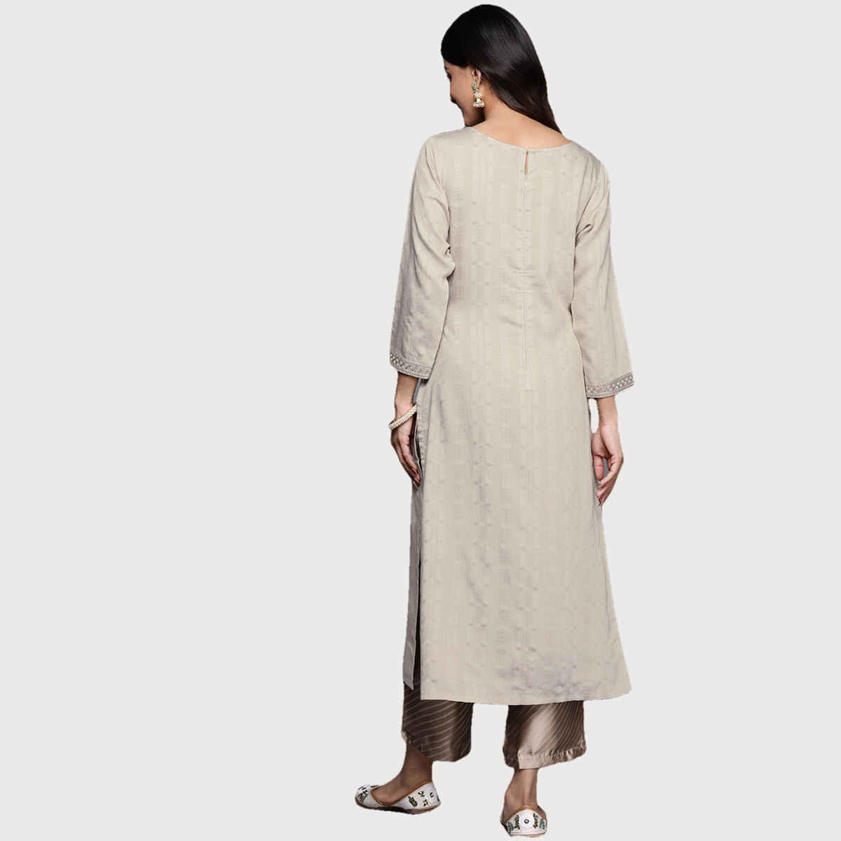 Libas Women Taupe Viscose (Dobby) Self Design With Zari Work Straight Kurta - 28069S