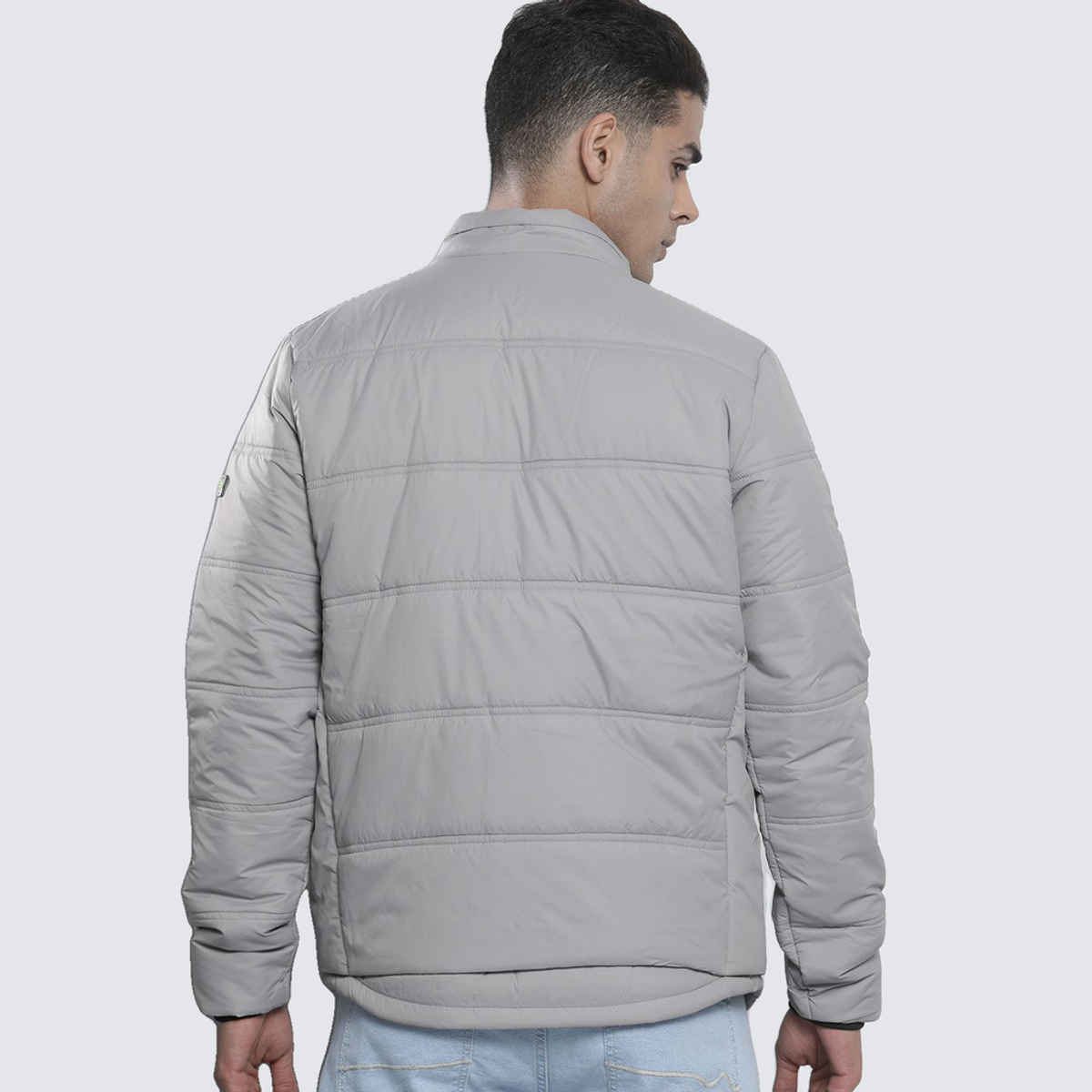 The Indian Garage Co Men's Slim Solid Jacket | Silver - M
