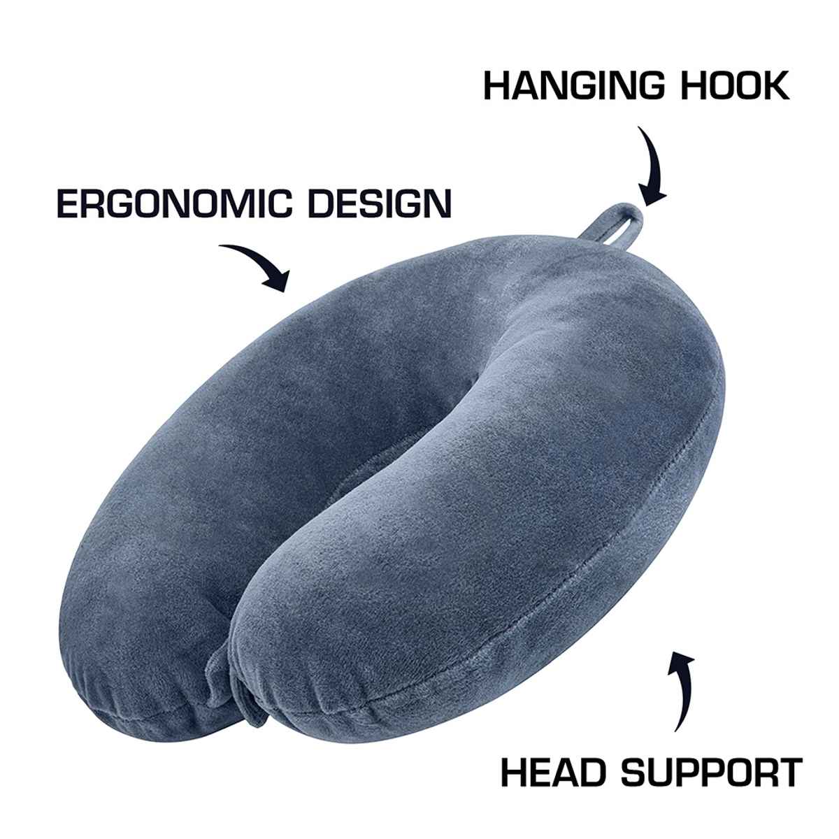 Billebon Unisex Fabric Neck Pillow with Eye Mask | Grey - Free Size