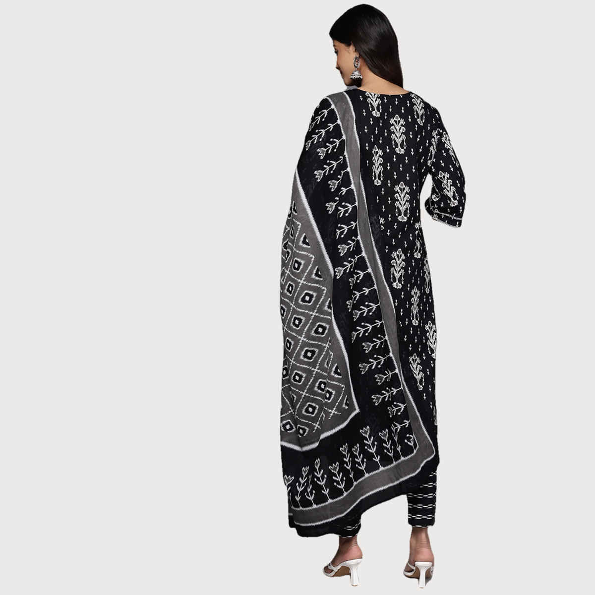 Libas Women Black Mirror Work Detail Straight Kurta With Black Trousers & Dupatta - 34164S