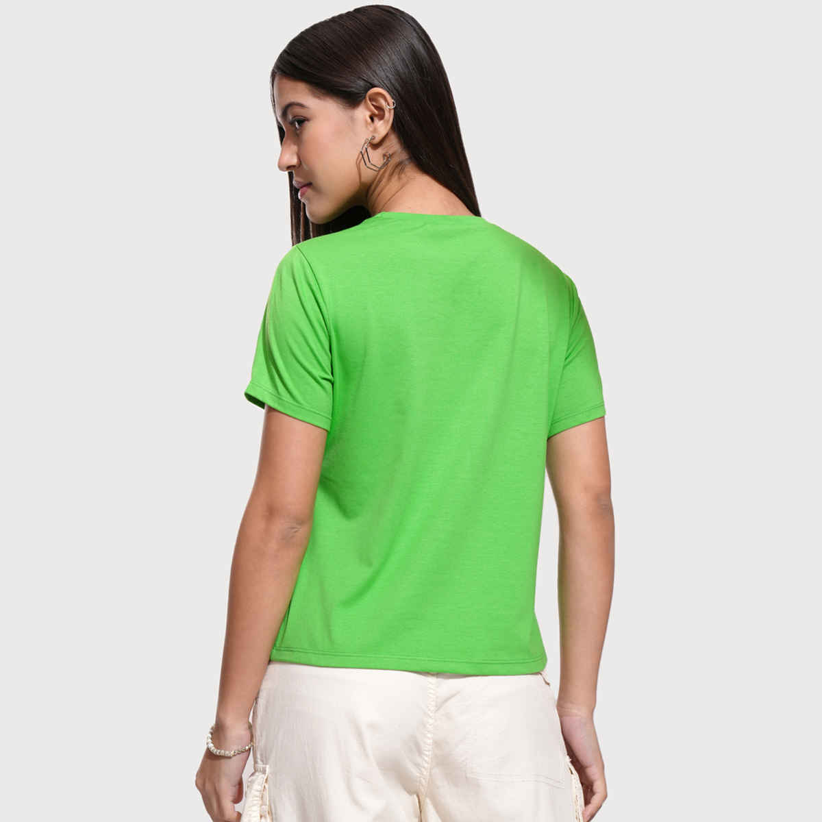 Tokyo Talkies Women's Solid Crew Neck Short Sleeve T-shirt | Green - XL