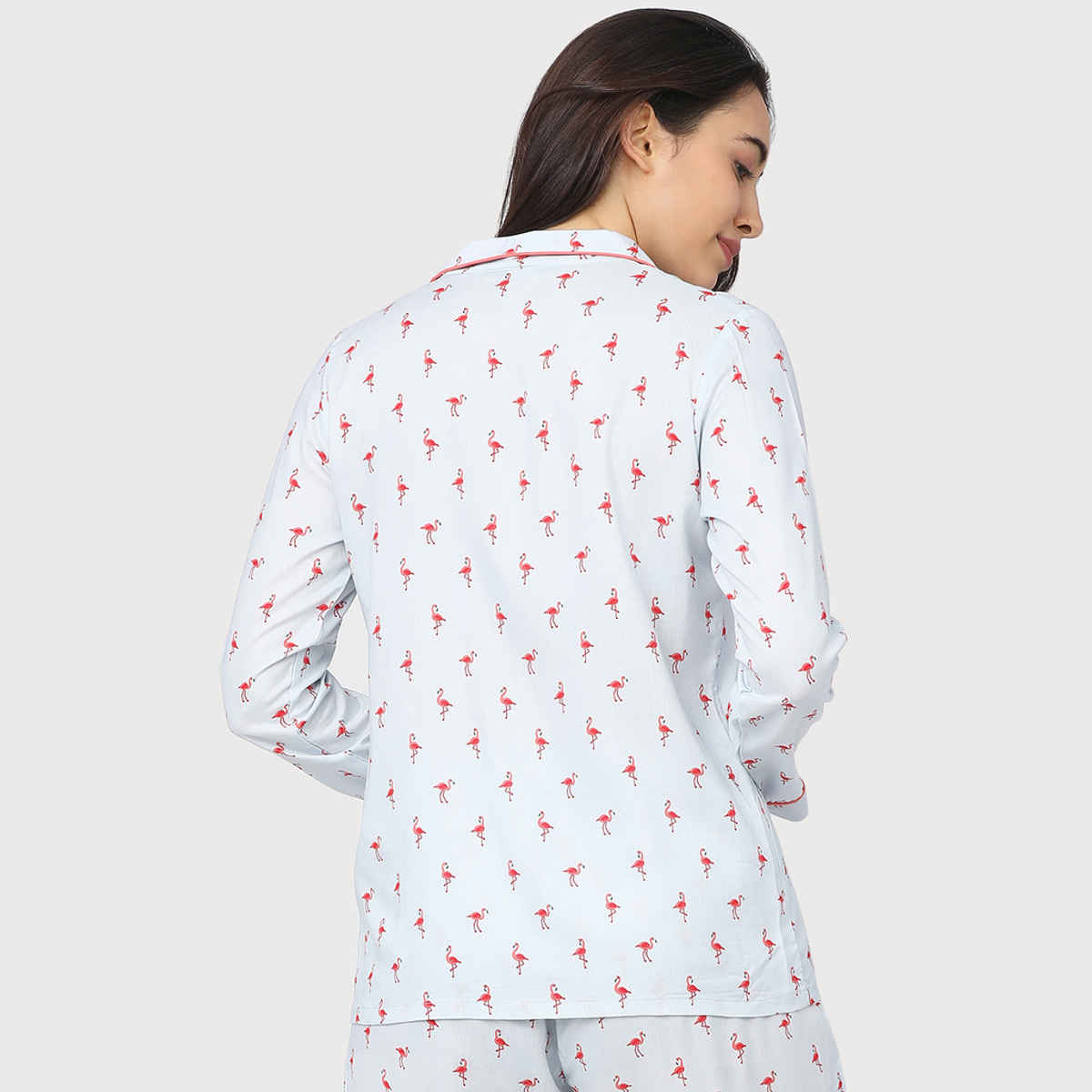Tokyo Talkies Women's Printed Sleep Shirt | Coral and Blue - M