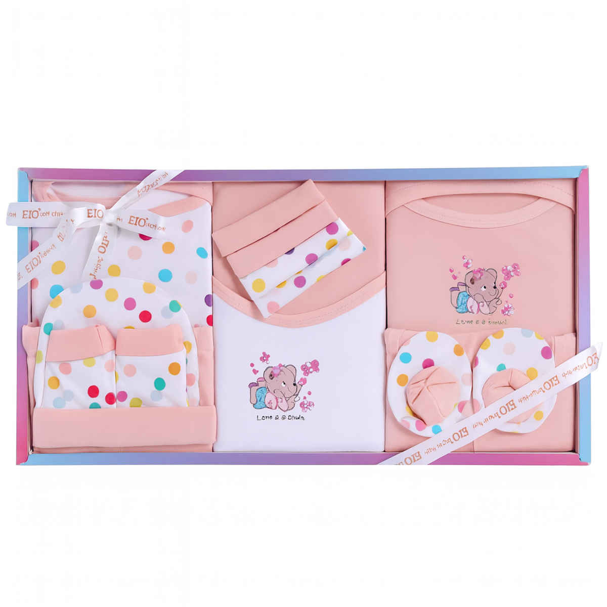 EIO Kids Cotton Solid Clothing Gift Set | Peach