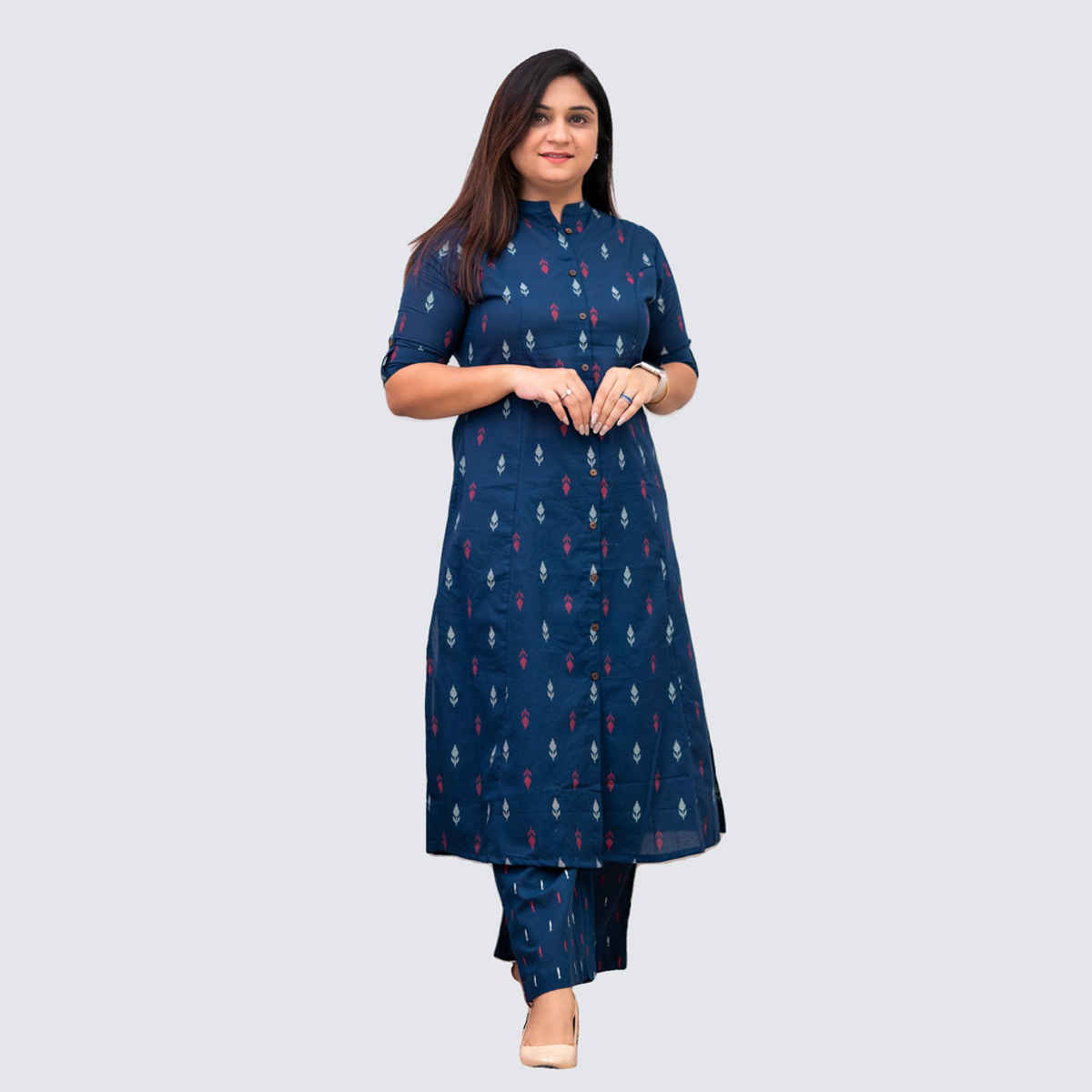 GoSriKi Women's Viscose Rayon Straight Printed Kurta with Pant & Dupatta | VIBHA | Blue - L