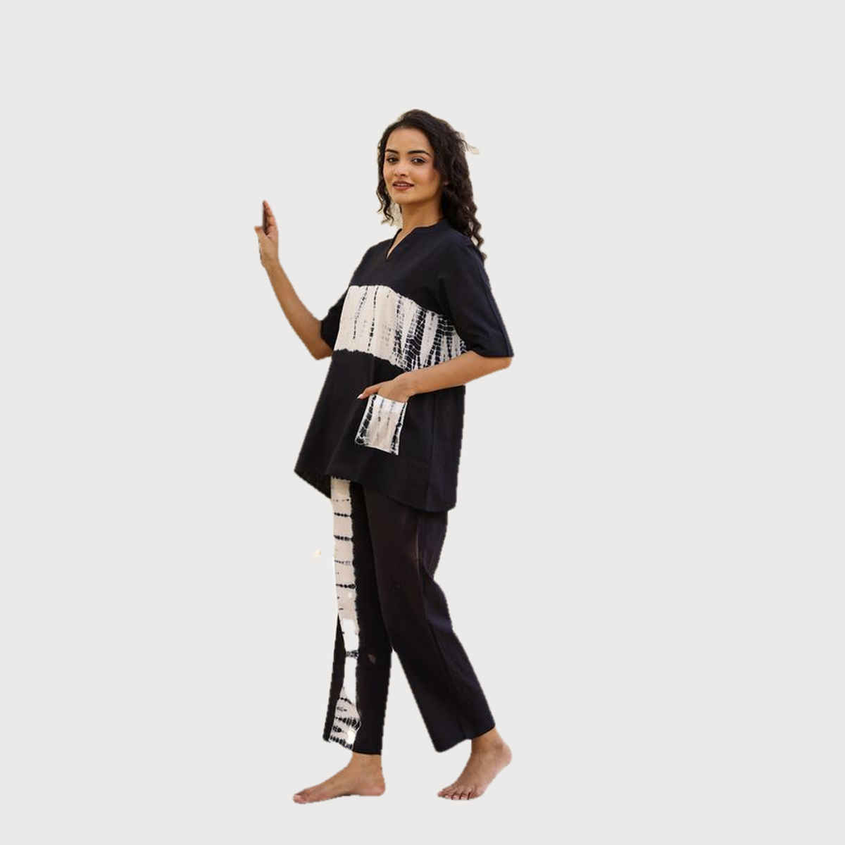 Sanskrutihomes Black Tie And Dyed Pure Cotton Night Suit - S