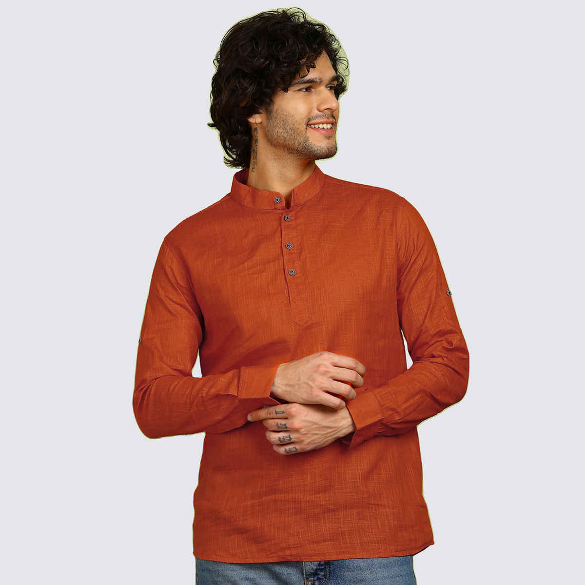 Allan Peter Men's Solid Short Kurta | Red - 2XL