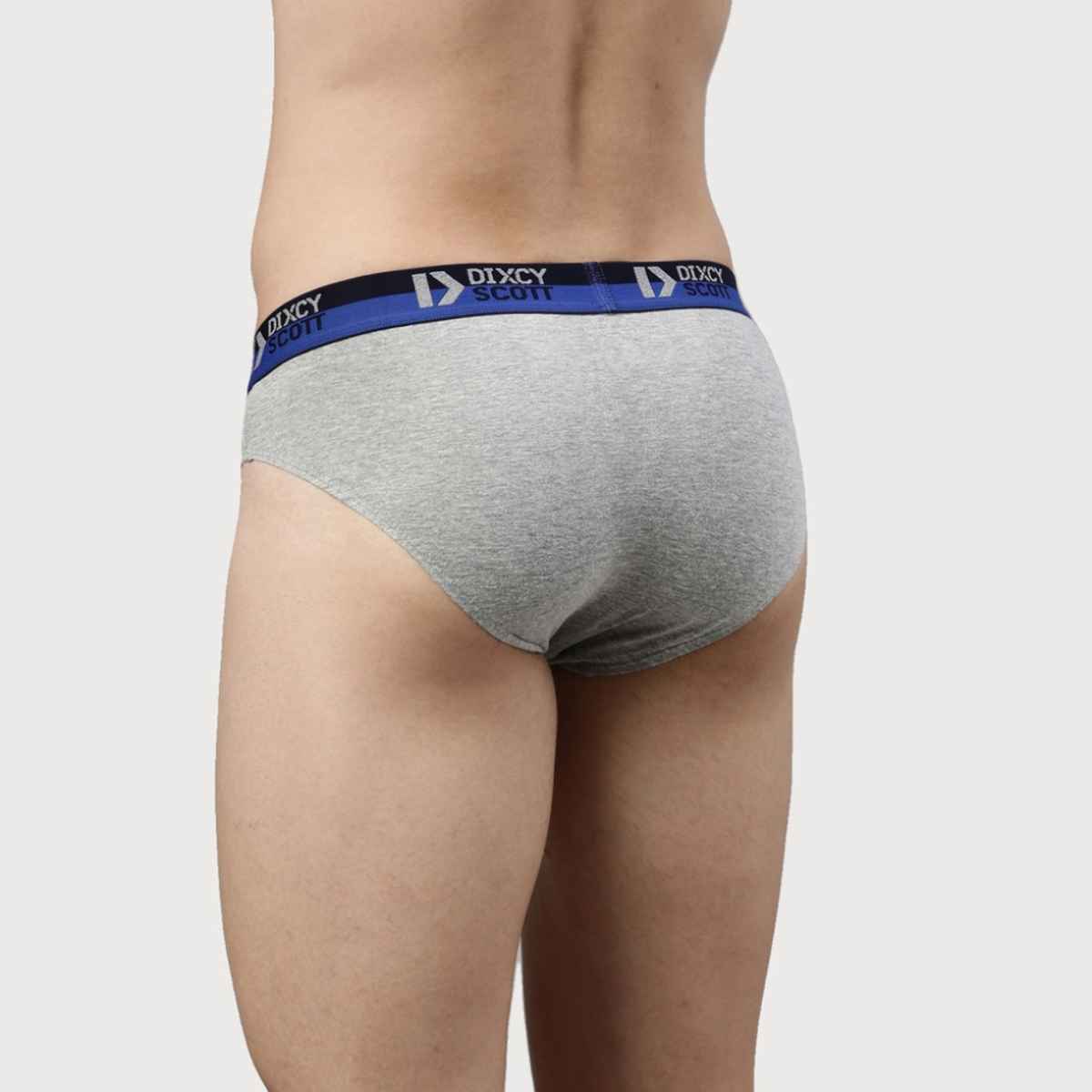 Dixcy Scott Men's Solid 100% Combed Cotton |Outer Elastic Superior Waistband Brief | Navy & Grey -L