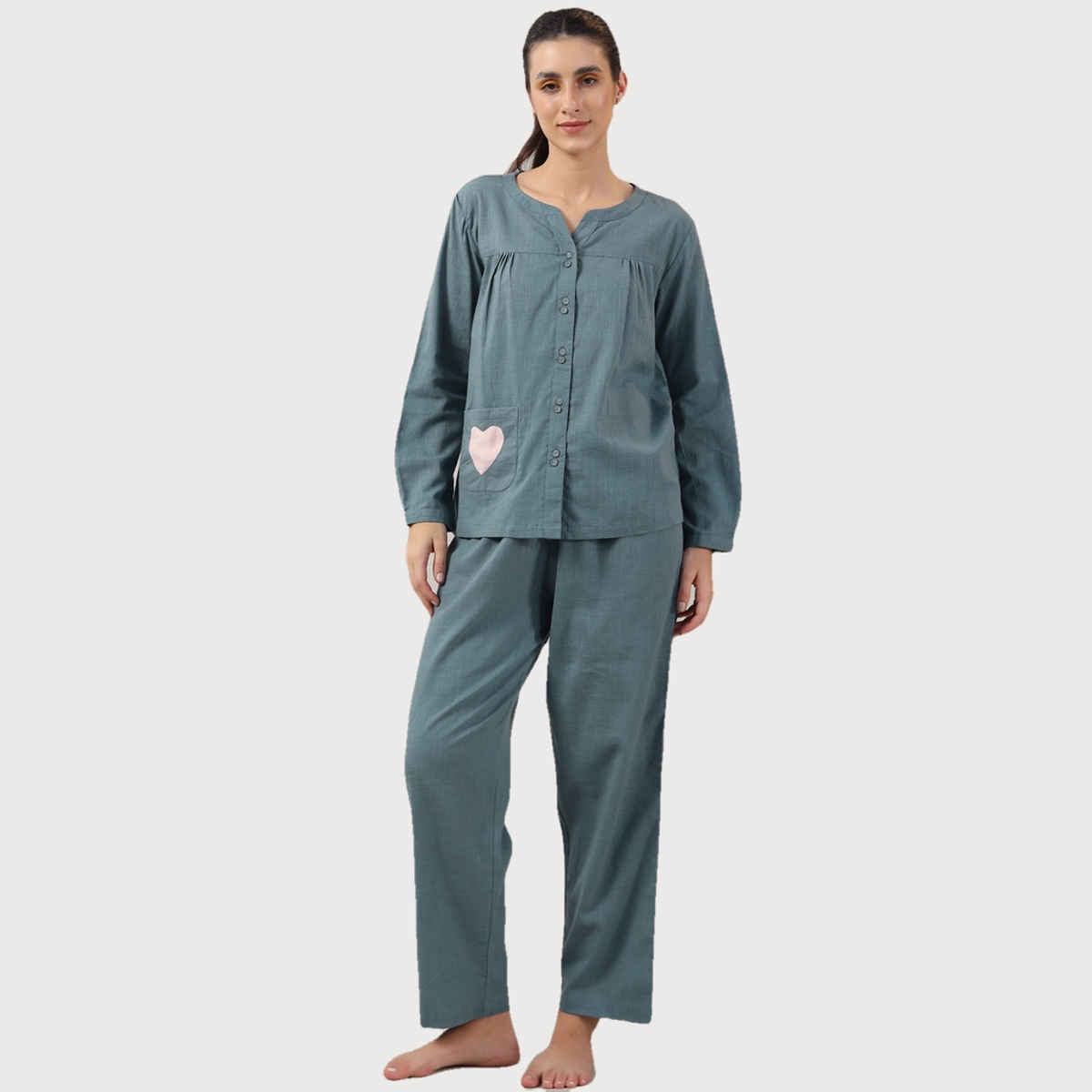 Sanskrutihomes Teal Pure Cotton Night Suit | Teal - S