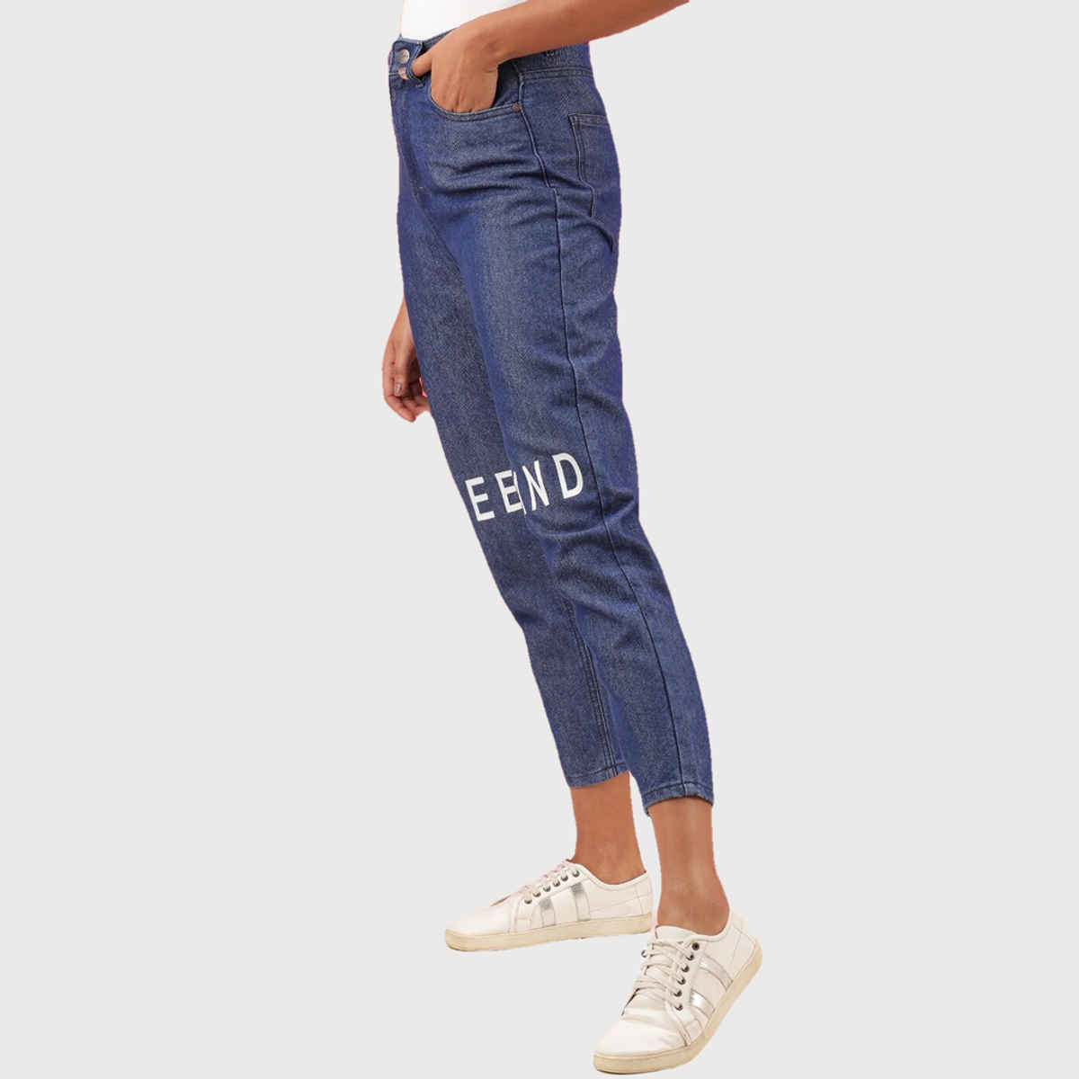 Freehand Women's Mid-Rise Knee Slash Mom Fit Jeans | Blue - 30