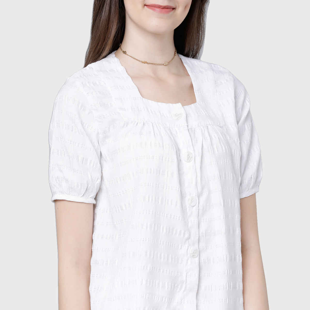 Tokyo Talkies Women's Self Design Casual Top | White - L