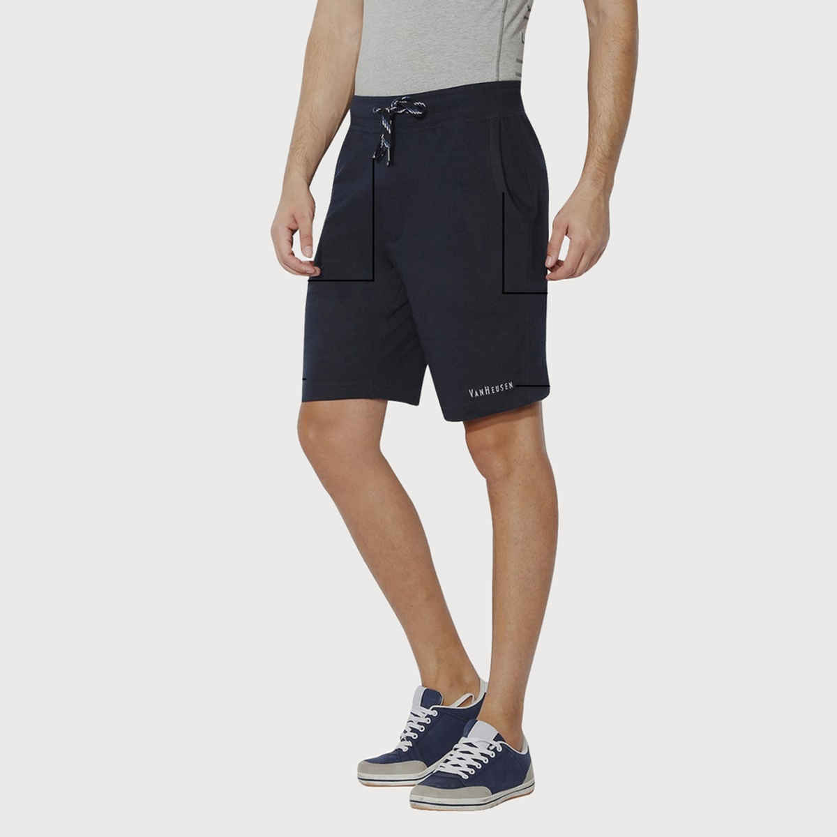 Van Heusen Athleisure Men Cotton Navy Solid Smart Tech Easy Stain Release Knit Shorts |S