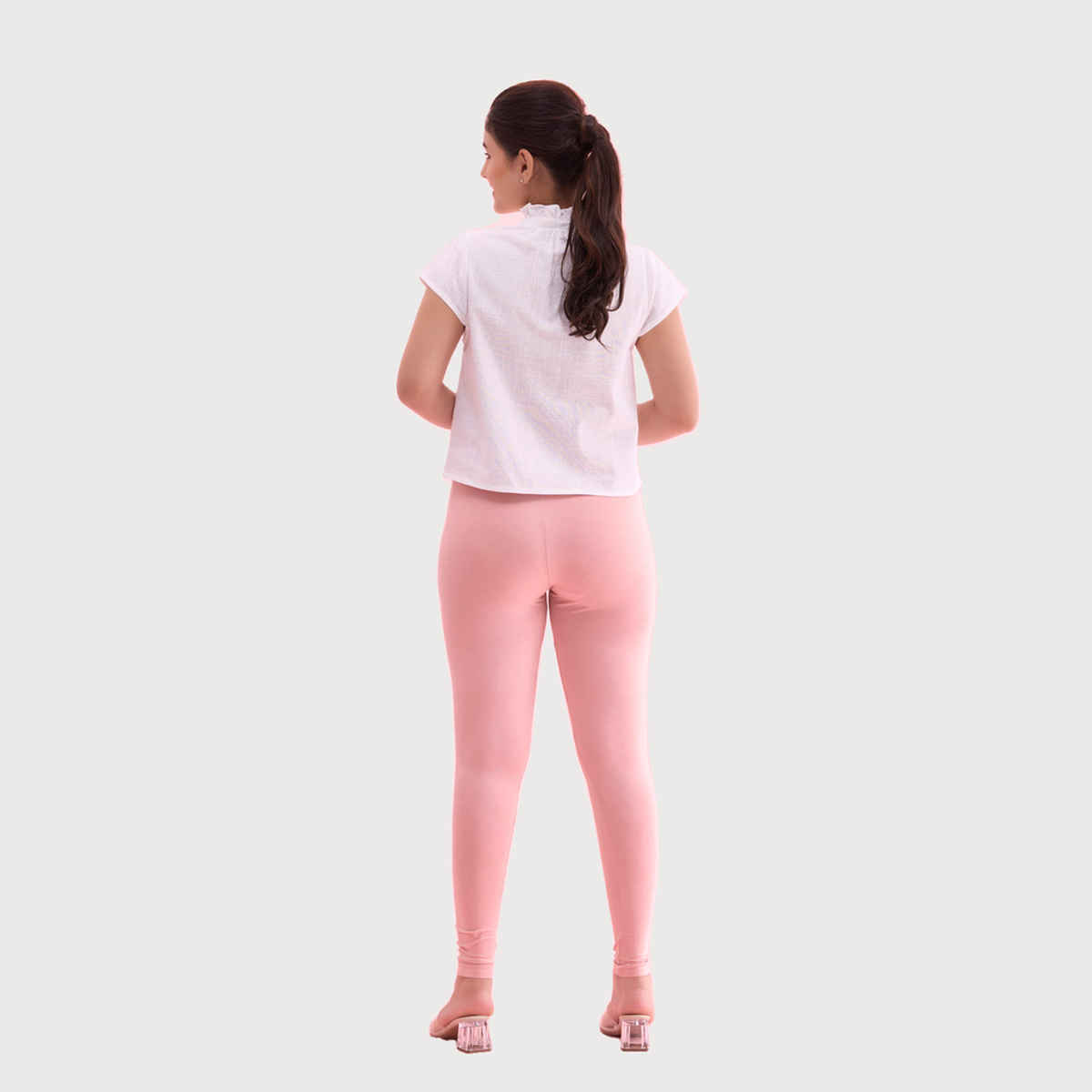 Go Colors Women's Solid Mid Rise Ankle Length Leggings | Baby Pink - XL