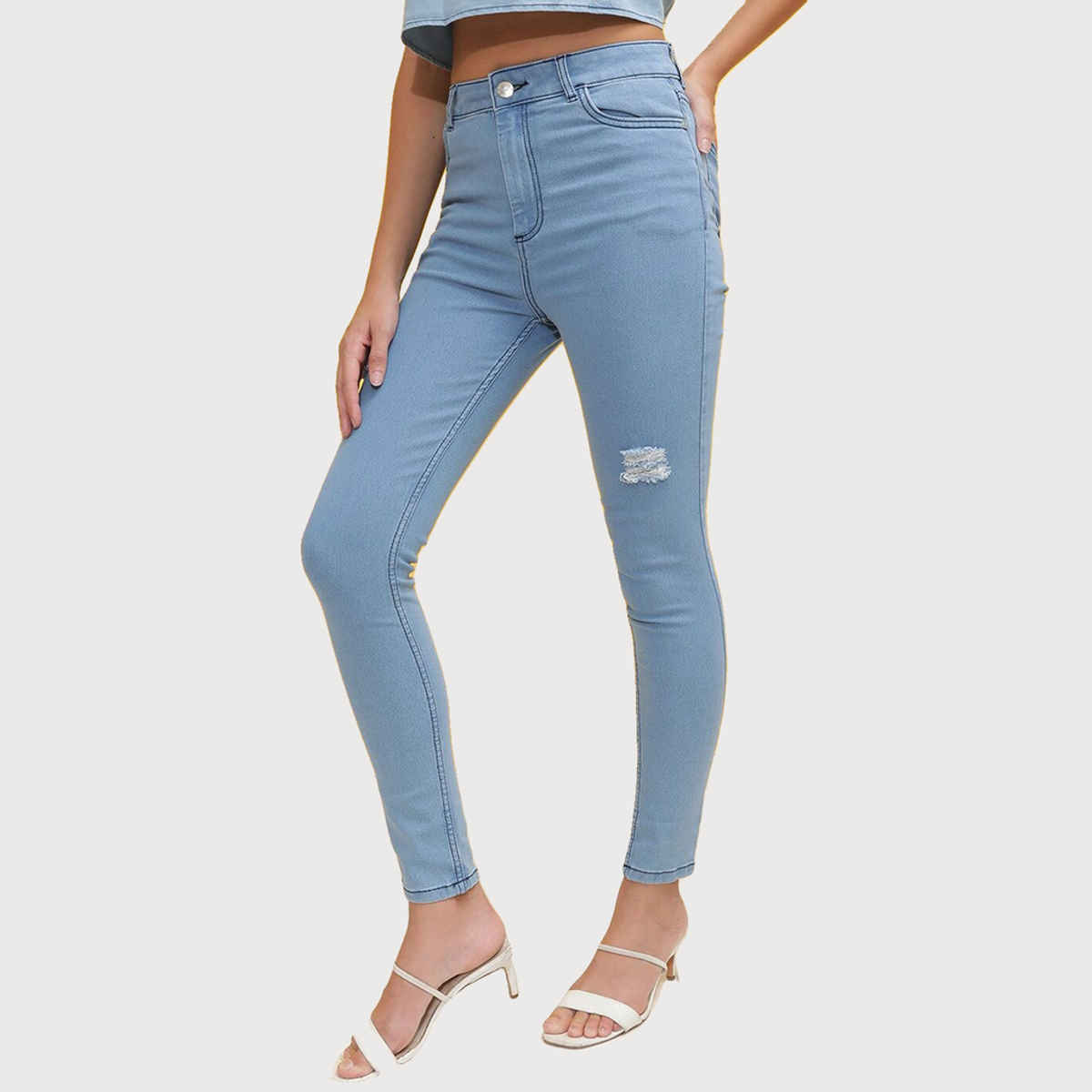 Freehand Women's Distressed Skinny Fit Denim Jeans | Blue - 30