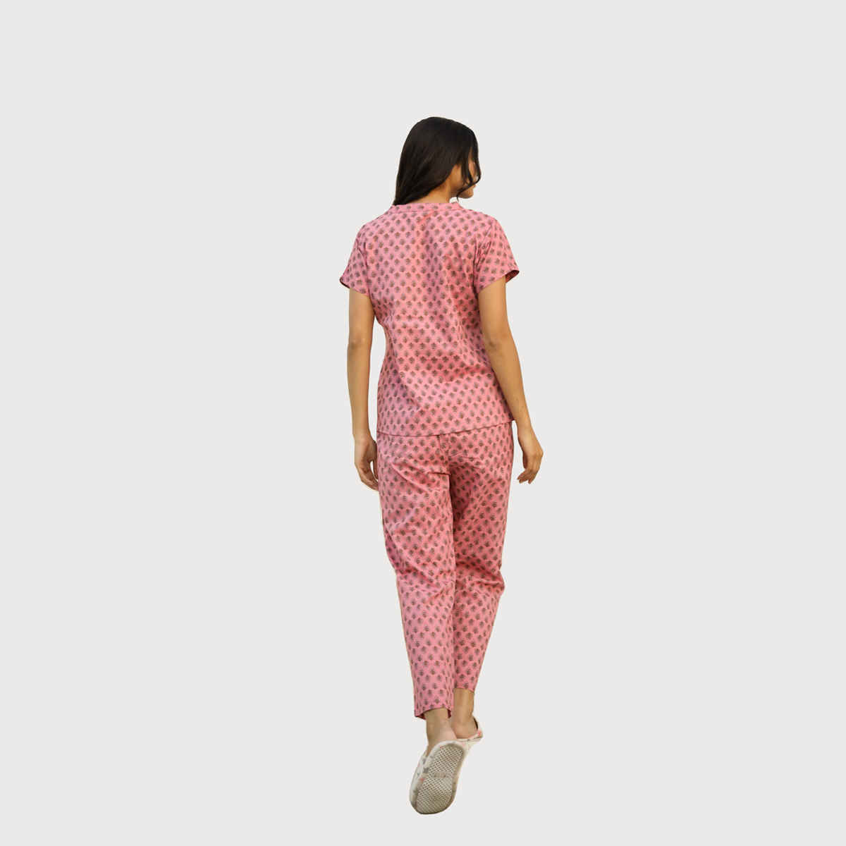 Sanskrutihomes Women Printed Pure Cotton Night Suit | Pink | S
