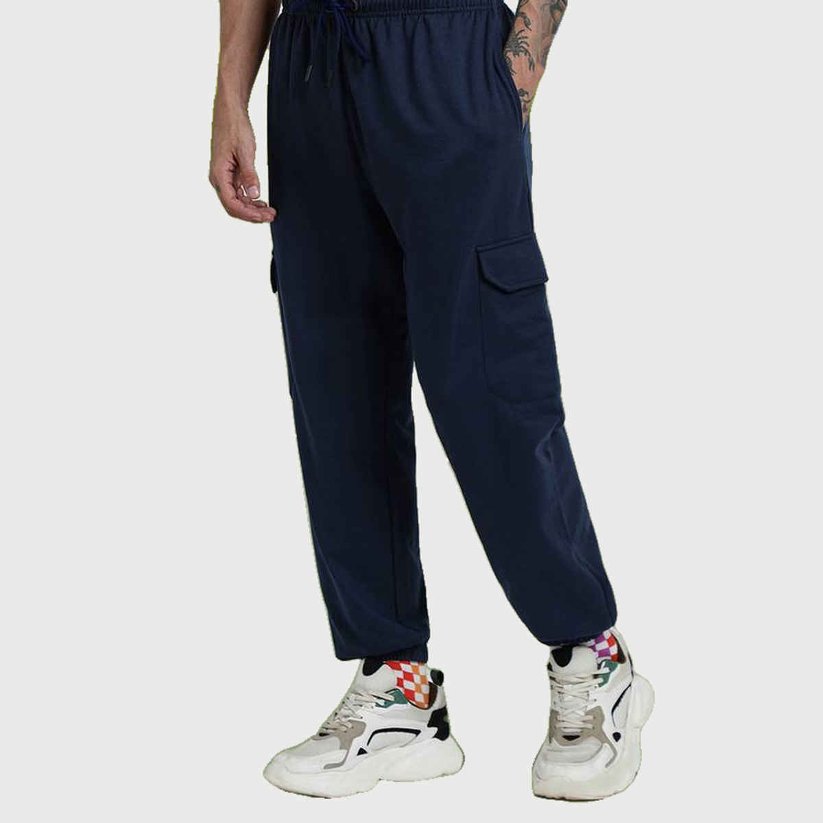 VEIRDO Men's Solid Regular Cargo with Side Pocket | VDMBW0300001 | Navy Blue - M