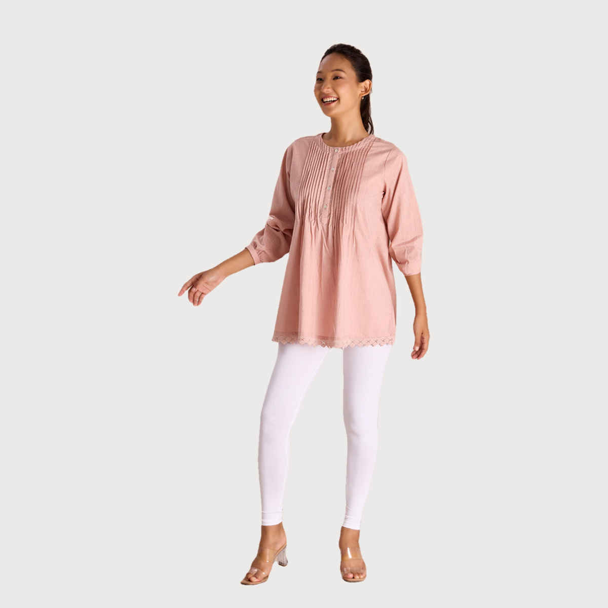 Go Colors Women's Solid Mid Rise Ankle Length Leggings | White - XL