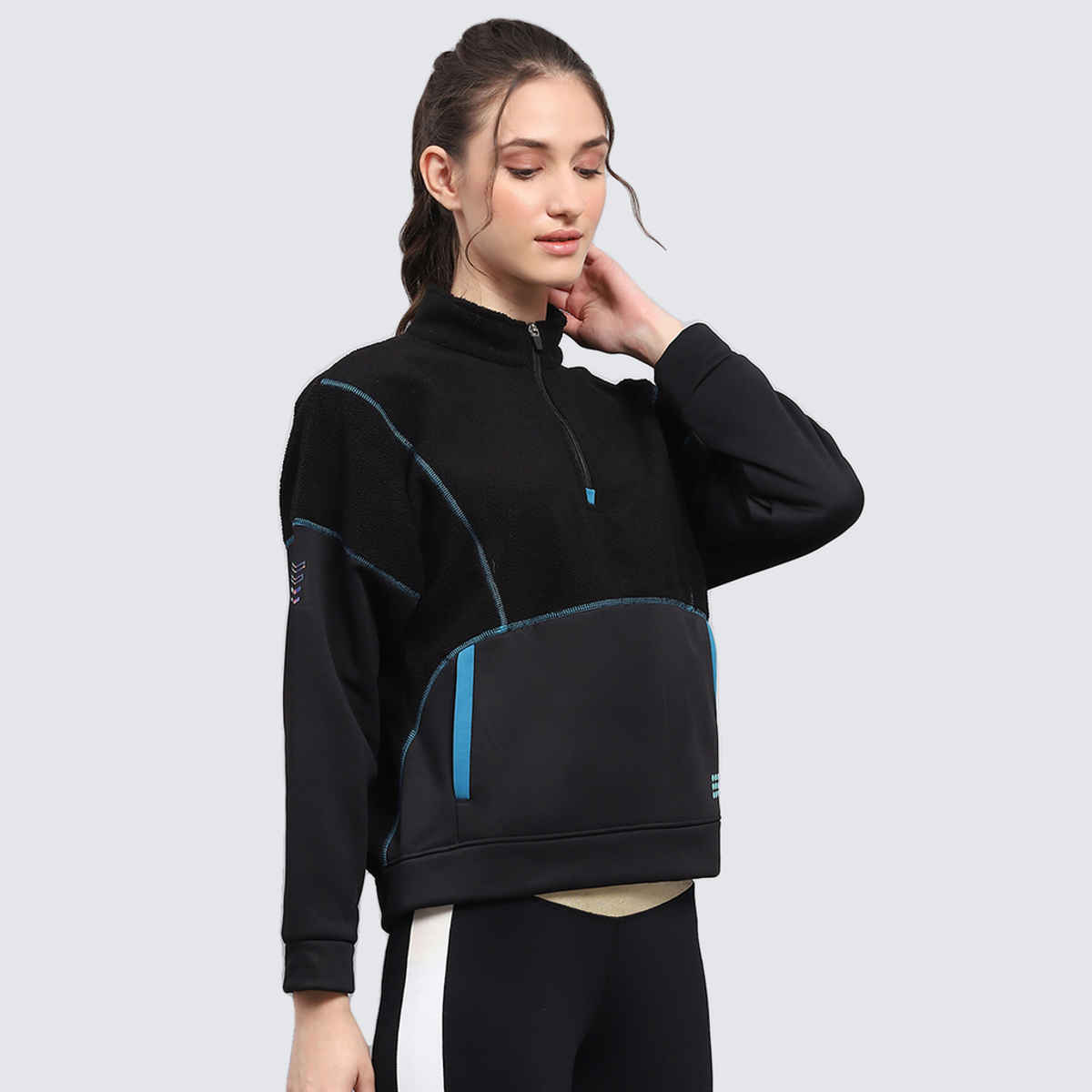 Rock.It By Monte Carlo Womens Solid Black Mock Neck Full Sleeve Sweatshirt | 2240102697-2-36 | M