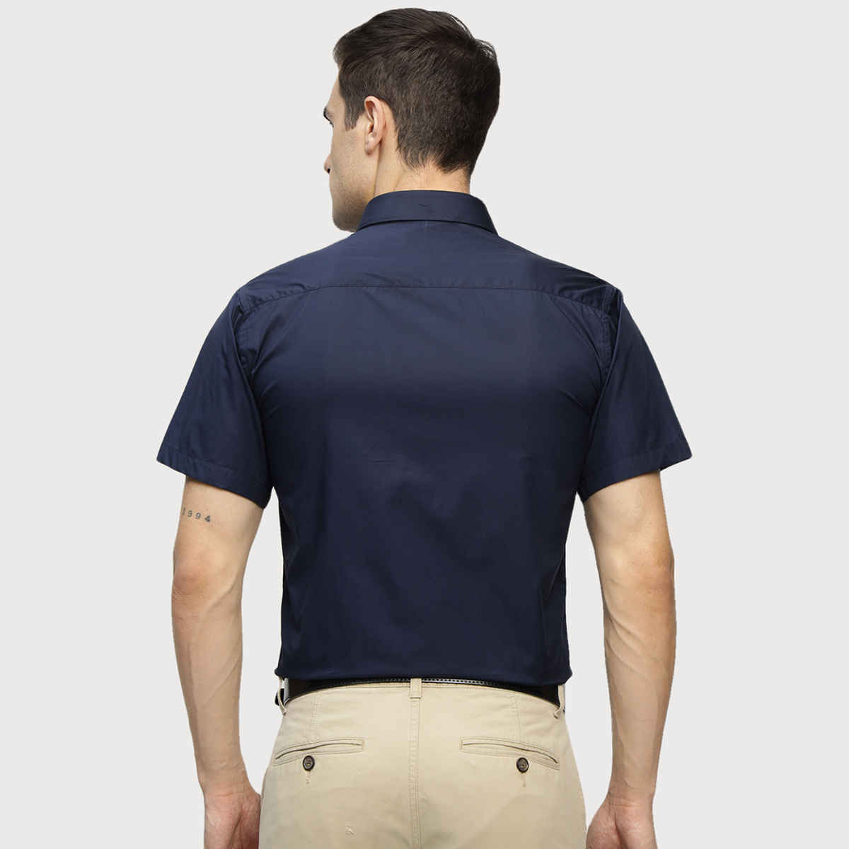 Hancock Men Pure Cotton Solid Formal Shirt | Slim Fit | Spread Collar | Navy Blue | M