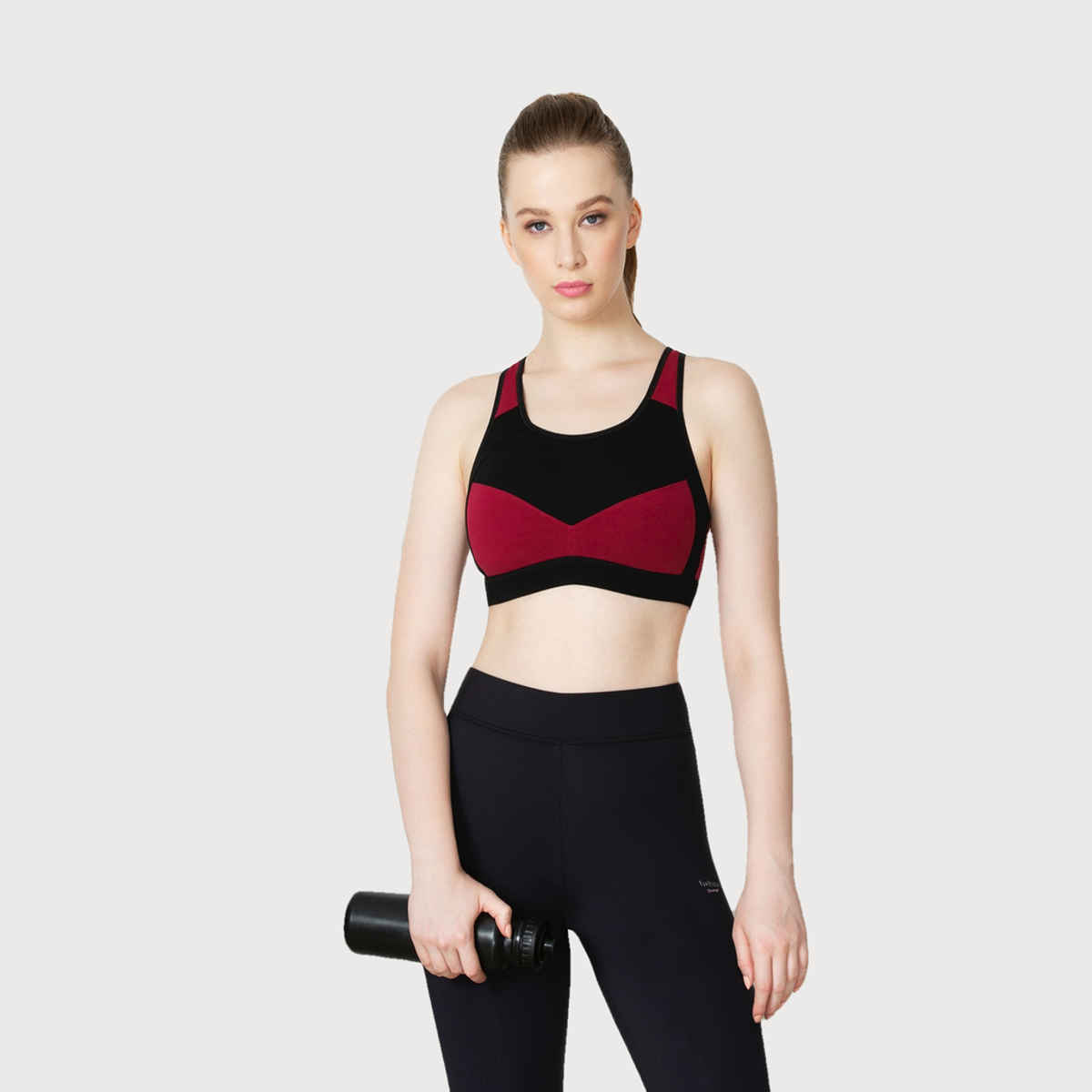 Van Heusen Proactive Women Wine Colour Blocked Anti Bacterial Wireless Racerback Sports Bra |XL