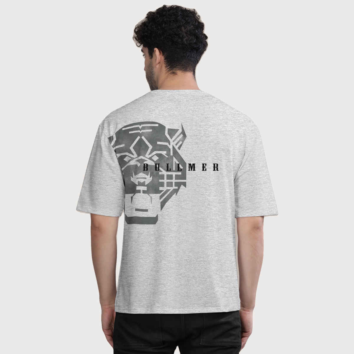 Bullmer Men's Oversized T-shirt Front and Back Printed | White Melange | XL
