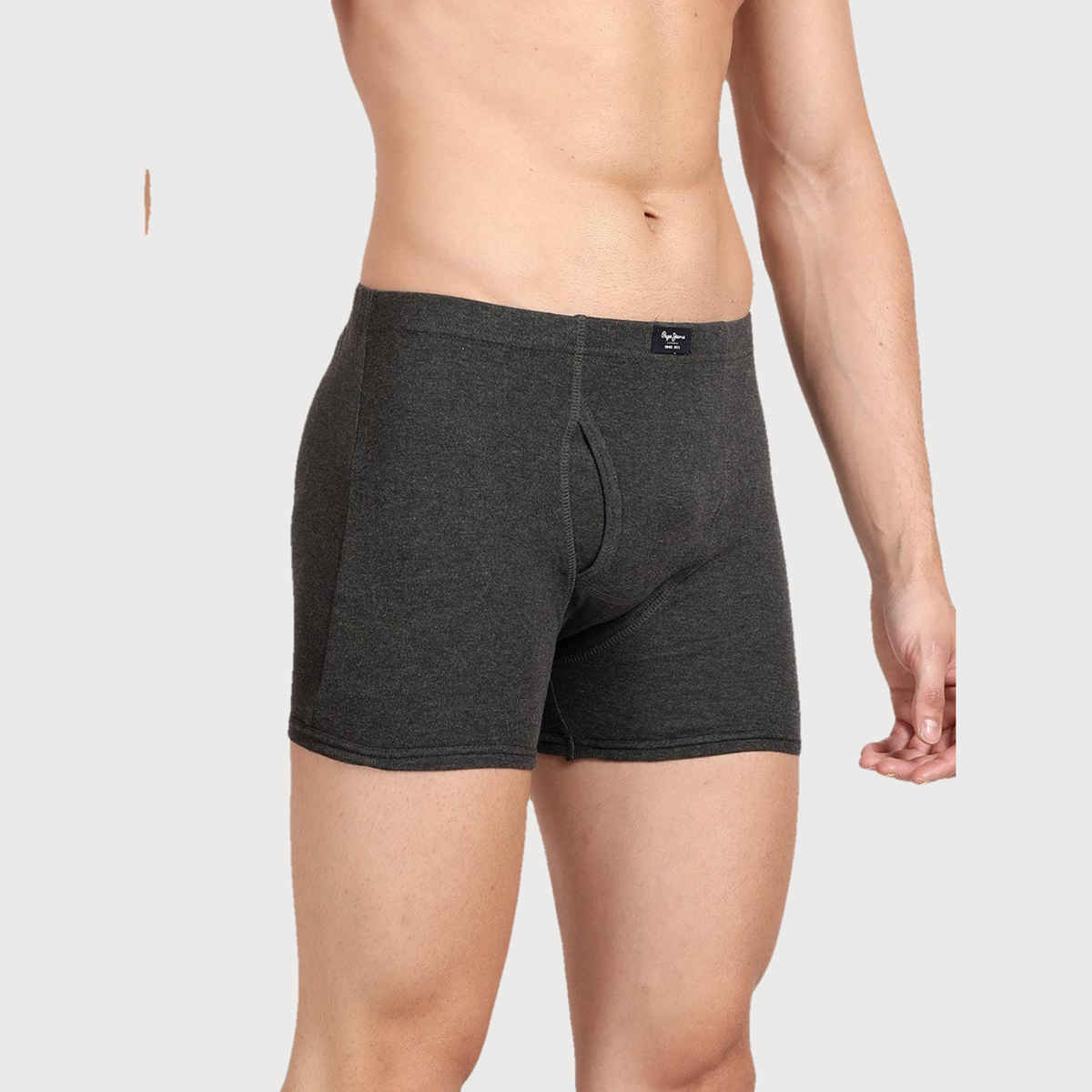 Pepe Jeans Mens Charcoal Melange 100% Cotton Solid Trunk - Pack of 2 (L) Comfort Fit, Soft Fabric