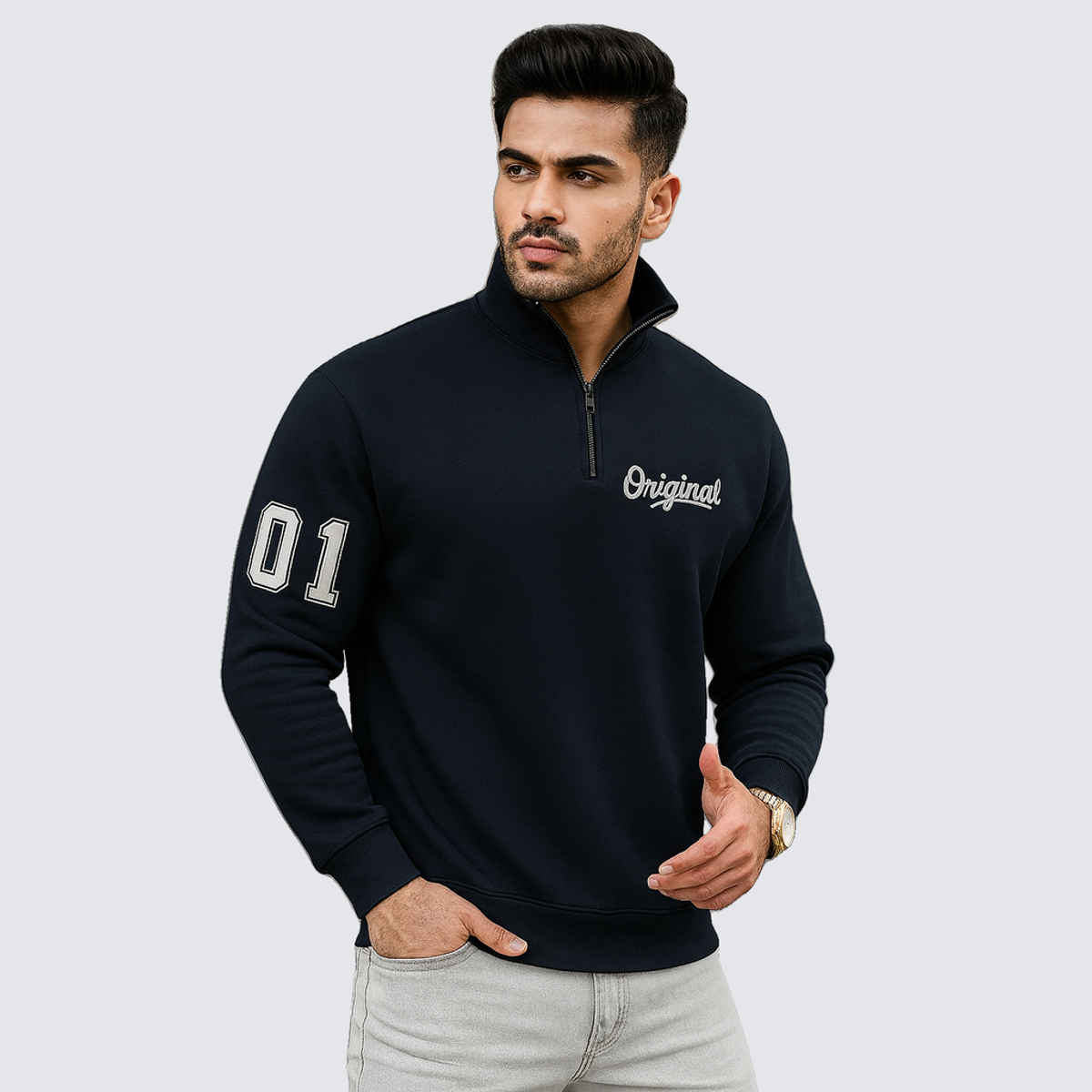 Gcyx Men's Original Half Zipper Sweat Shirt | 75% Cotton and 25% Polyester | Black - XXL