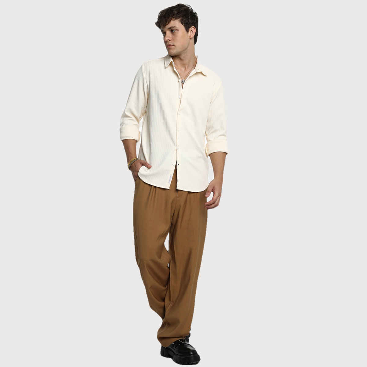 Campus Sutra Men's Stripe-Creased Shirt | Yellow - L