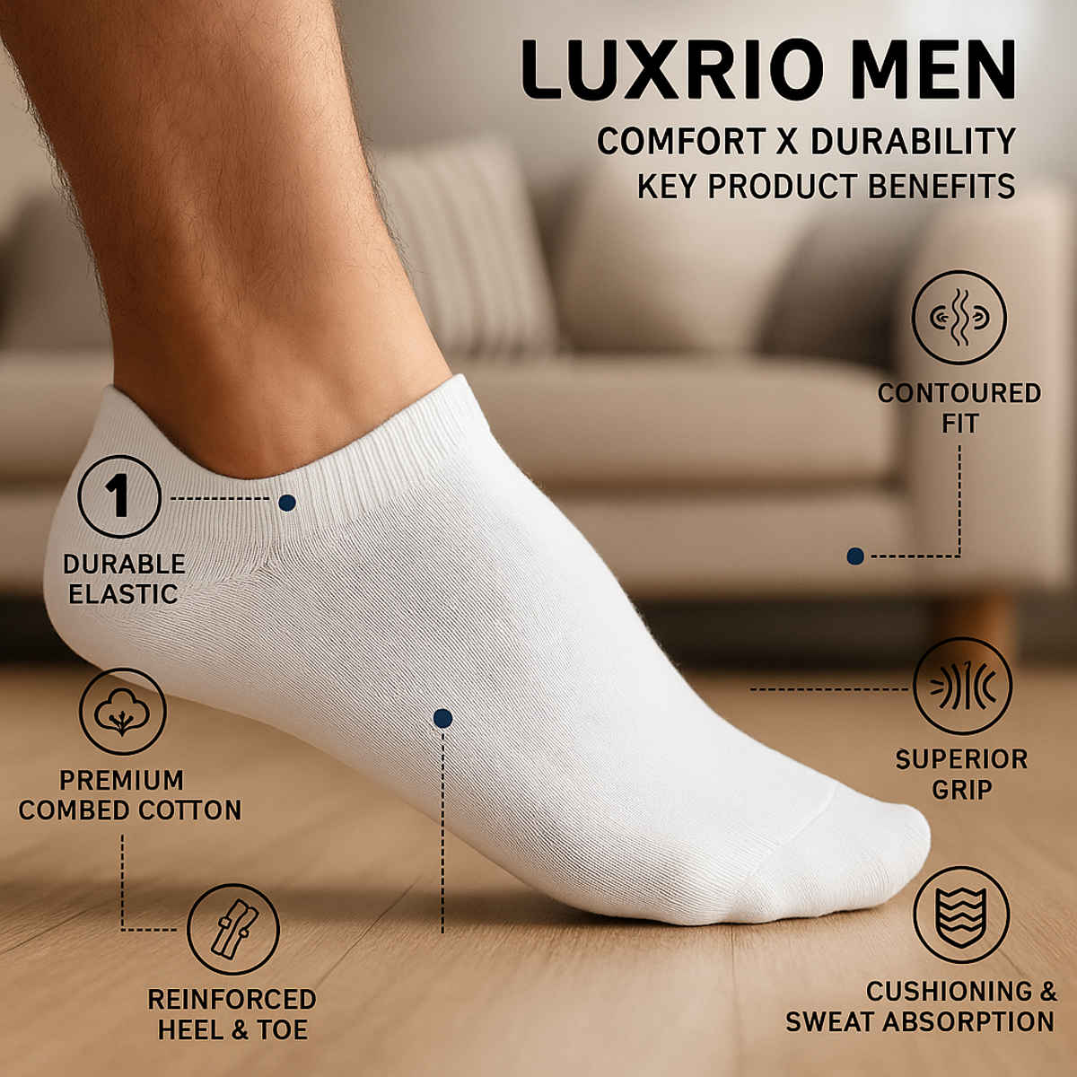 Luxrio Men's Solid Ankle Length Cotton Socks | SCK-5-3-PK-ANKL | Multicolour - Free Size