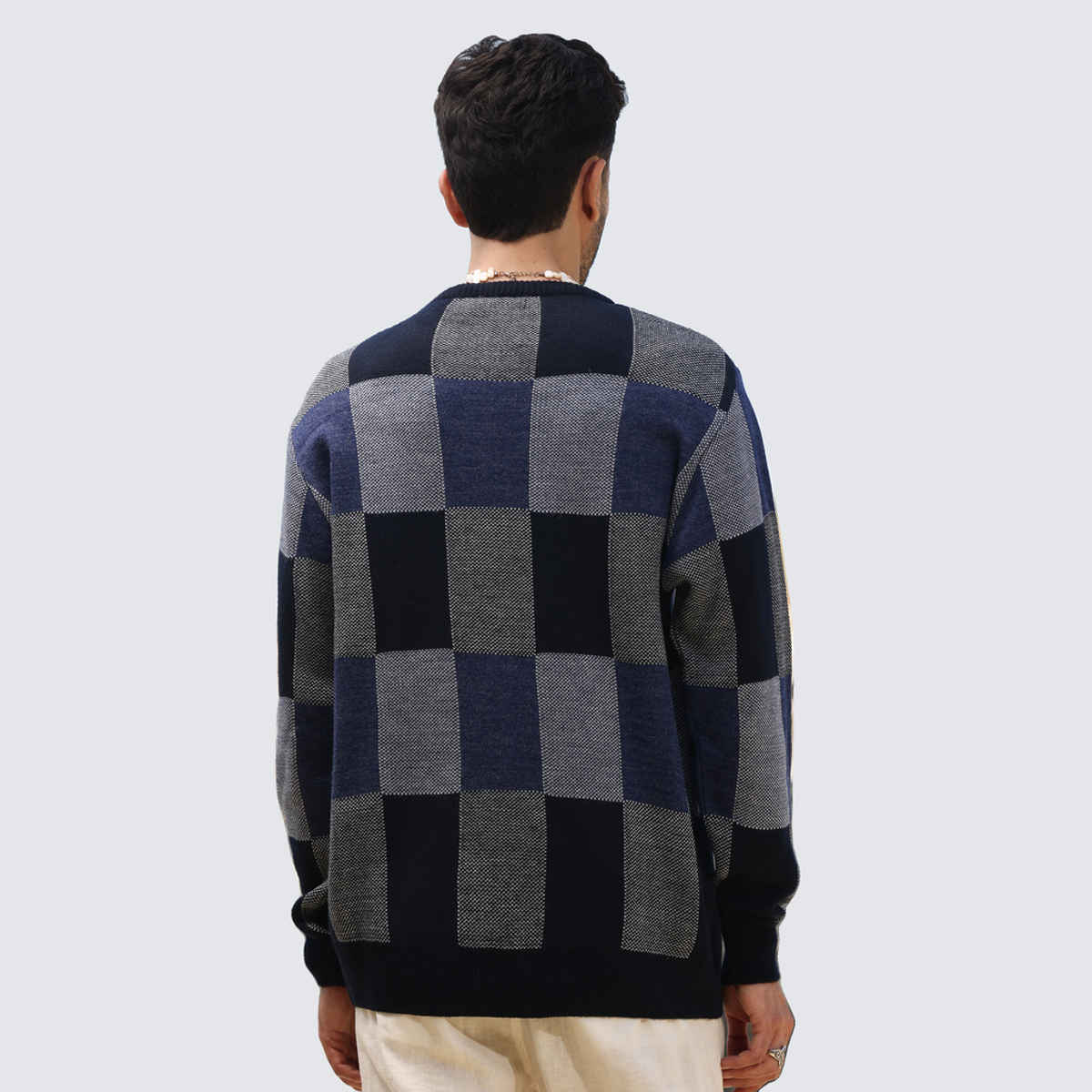 Campus Sutra Men's Block Check Pullover Sweater | Blue - S