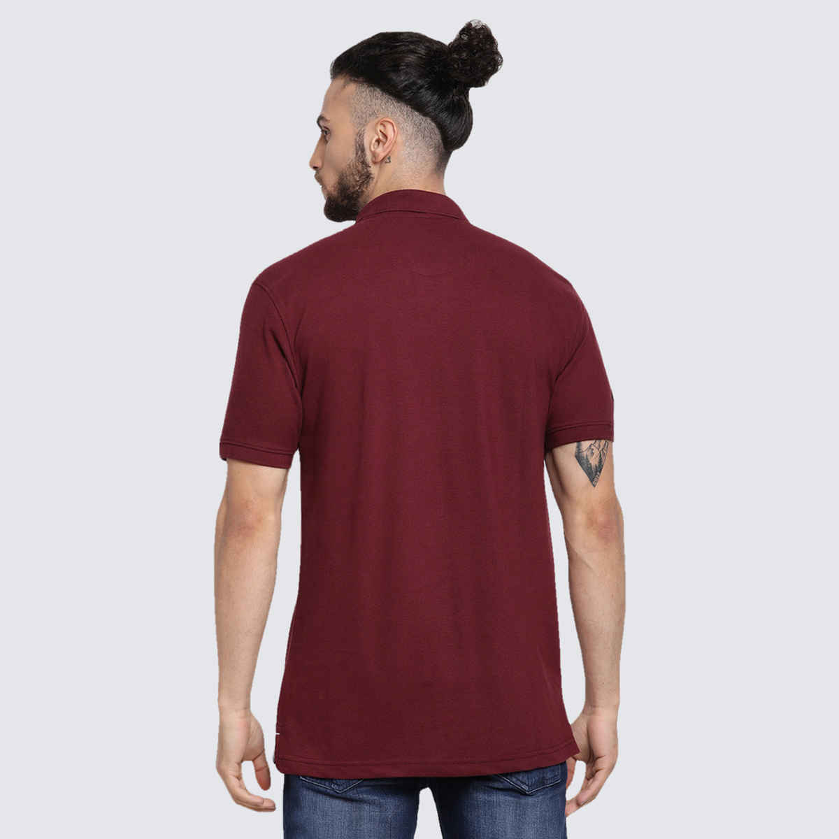 Cantabil Men's Polo Collar Cotton T-shirt | Burgundy - L