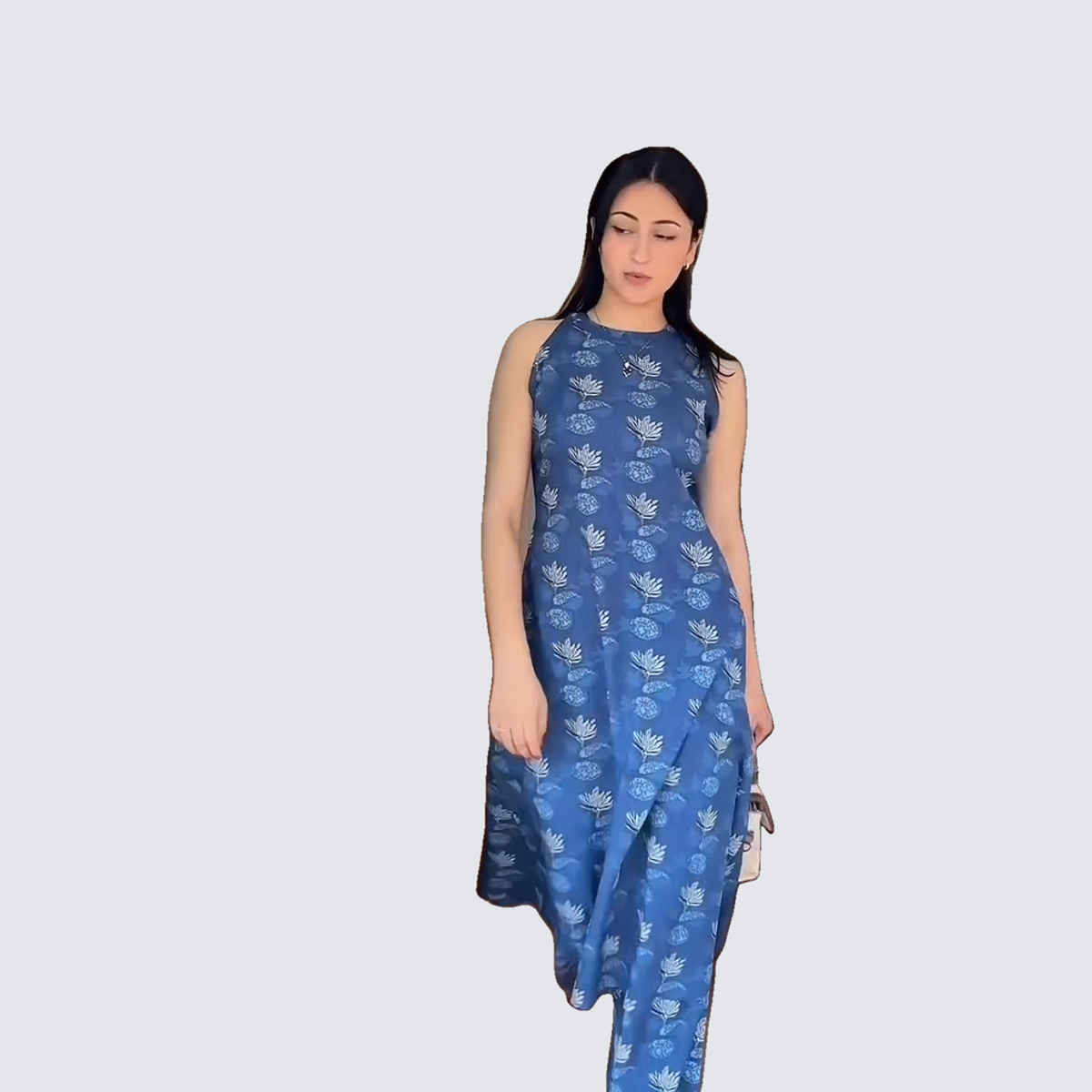 GoSriKi Women's Viscose Rayon Straight Printed Kurta with Pant | AASHVI | Blue - L