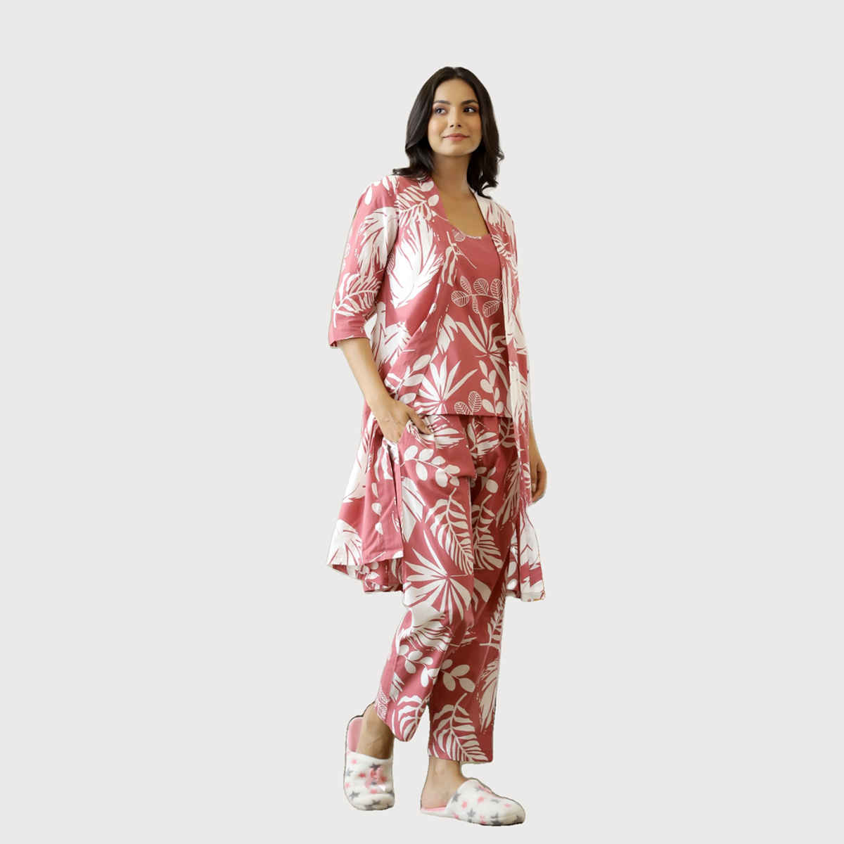 Sanskrutihomes Women's Printed Pure Cotton Night Suit | Pink - XL