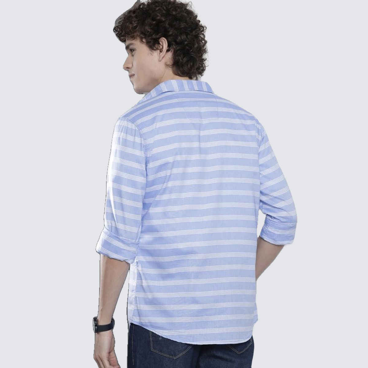 The Indian Garage Co Men's Slim Fit Striped Casual | Blue | S